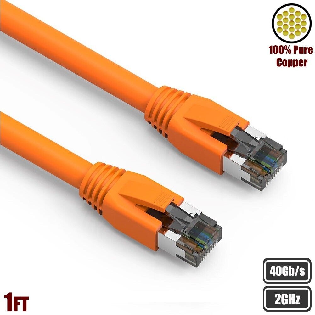 1FT Cat8 RJ45 Network LAN Ethernet S/FTP Patch Cable Copper 2GHz 40Gbps Orange