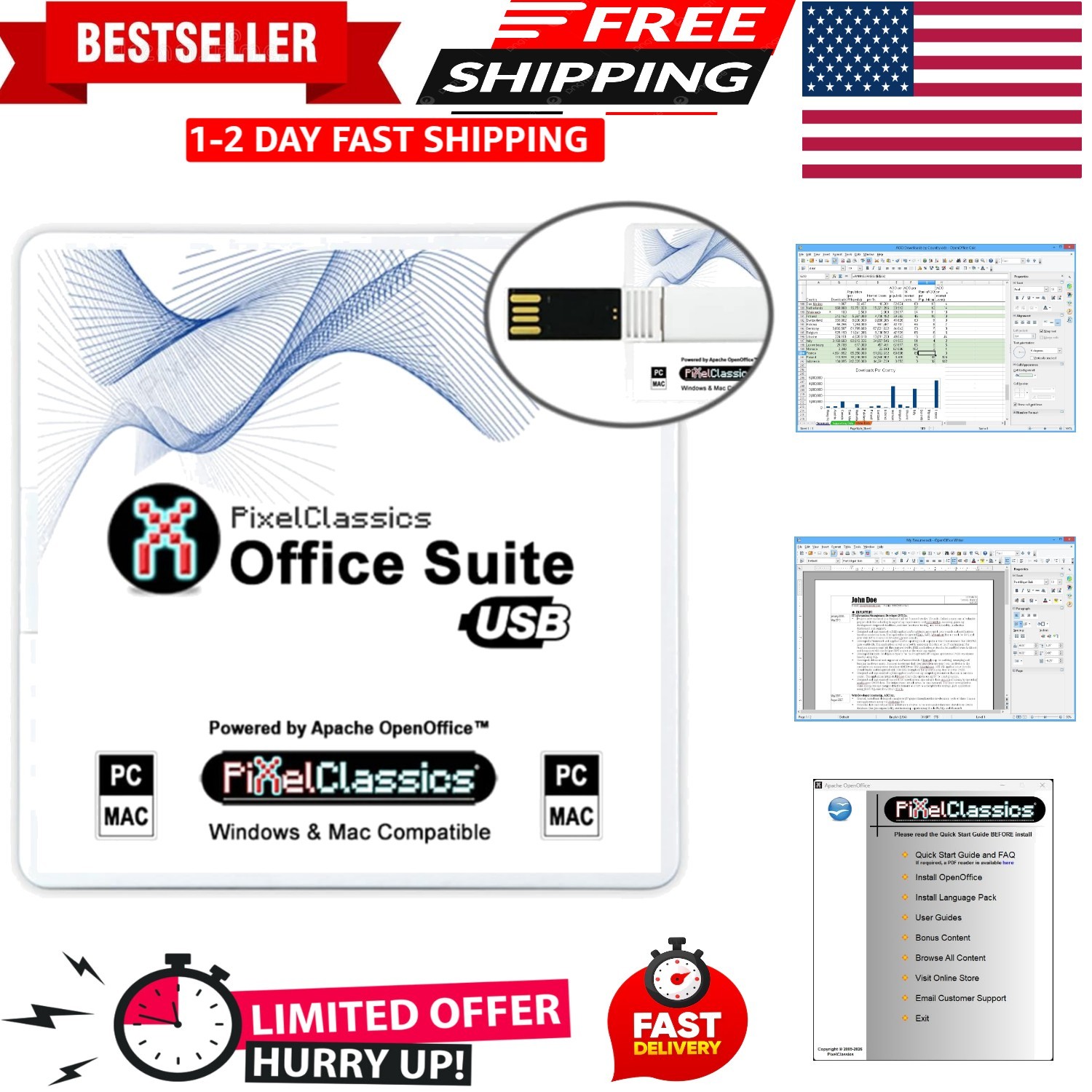 Seamless Office Suite 2026 USB | Compatible with Word, Excel, PowerPoint Files