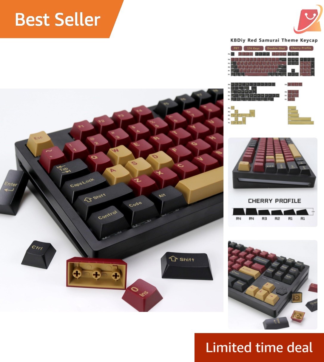 174 Keys Red Samurai PBT Double Shot Custom Keycap Set for Mechanical Keyboards