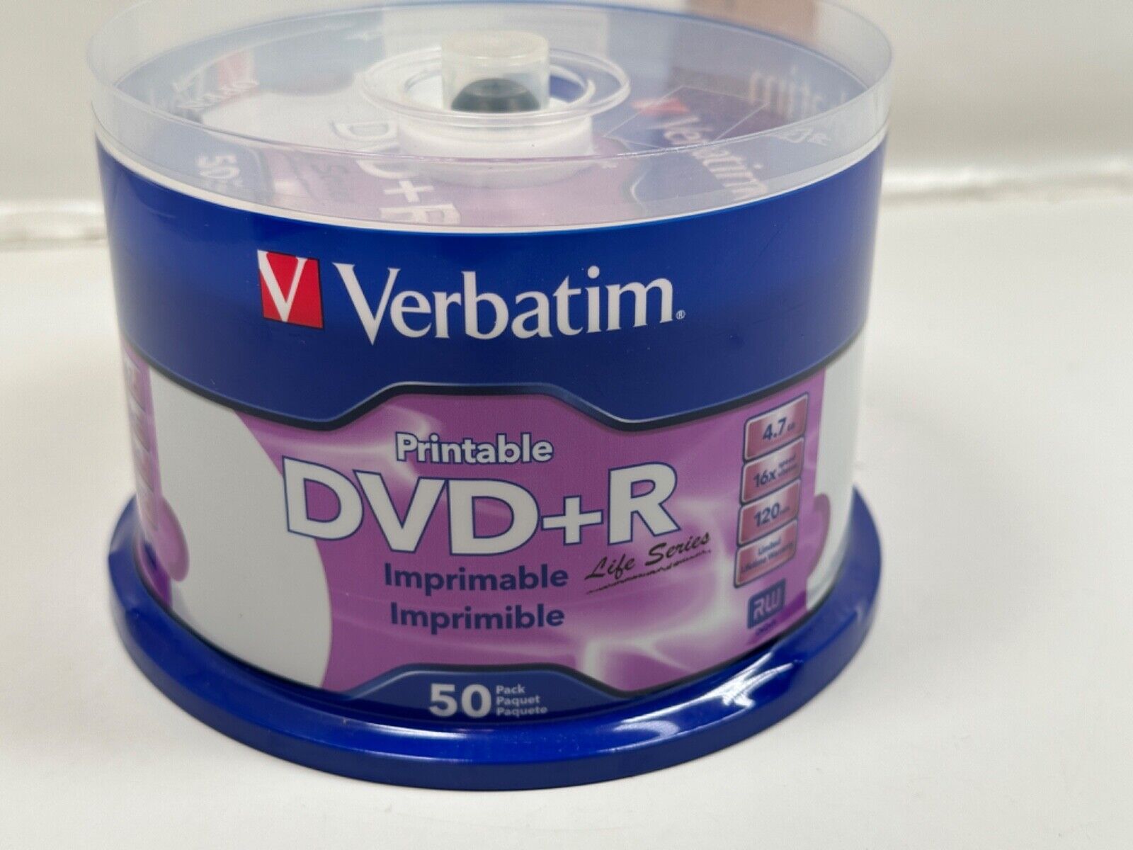 50 VERBATIM Life Series DVD+R 16X 4.7GB White Inkjet Printable Spindle 98492