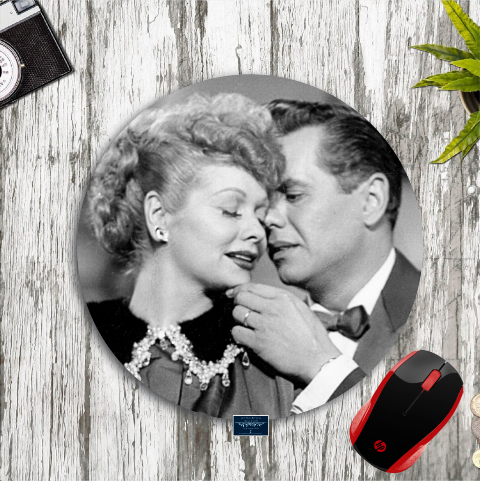 CLASSIC I LOVE LUCY B&W ART CUSTOM ROUND 8" PC MOUSE PAD DESK MAT OFFICE GIFT