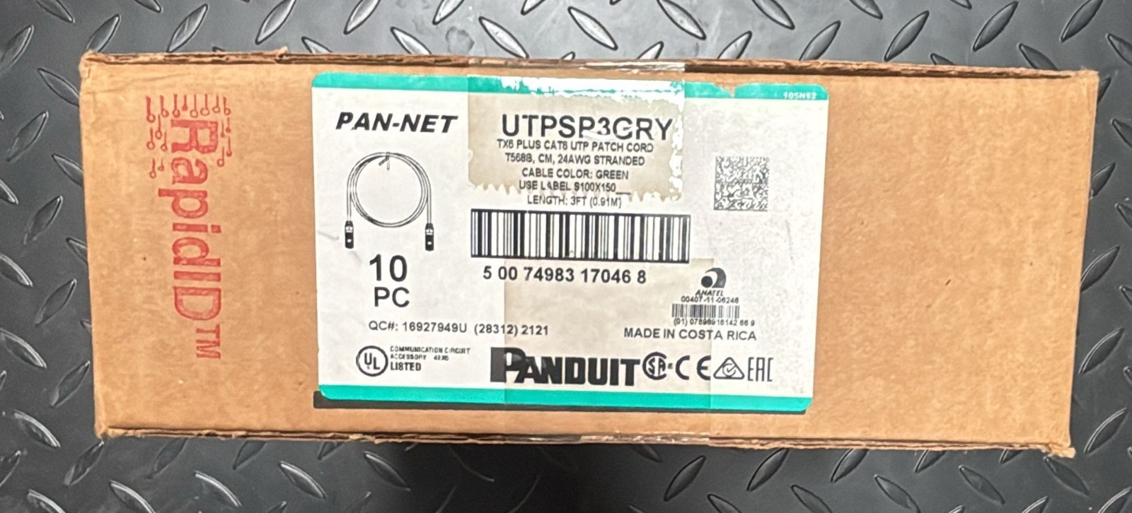 Lot of 10 Panduit UTPSP3GRY Cat6 3FT Green RJ45 Patch Cables TX6 Plus Ethernet