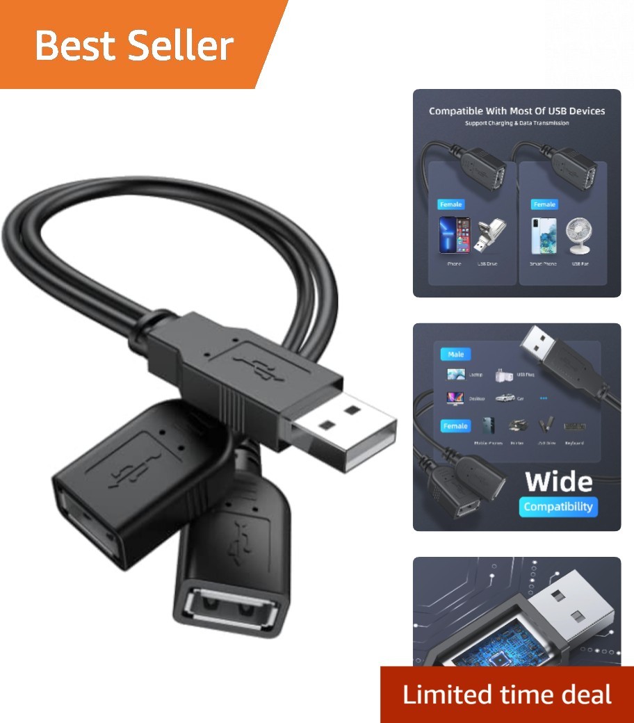 2025 Upgraded USB 2.0 Y Splitter Cable: 1 Male to 2 Female for Enhanced Use