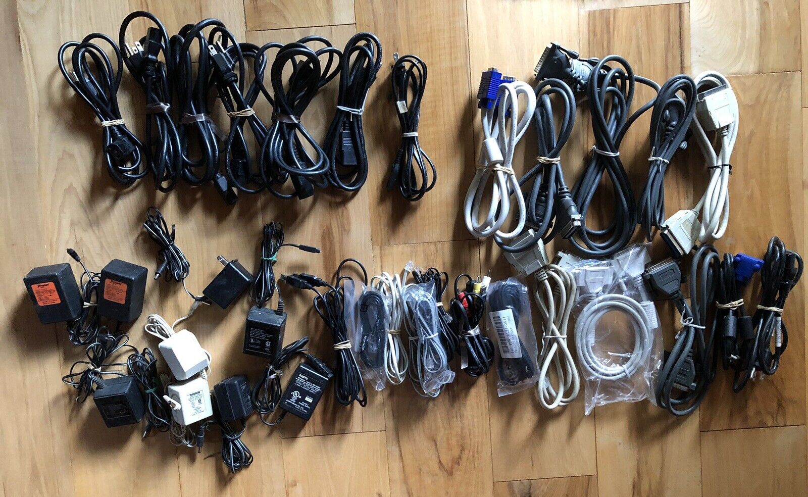 VTG Lot Of 34 Computer Power Supply Cords/3 Prong Cords/Connector/Printer Cables