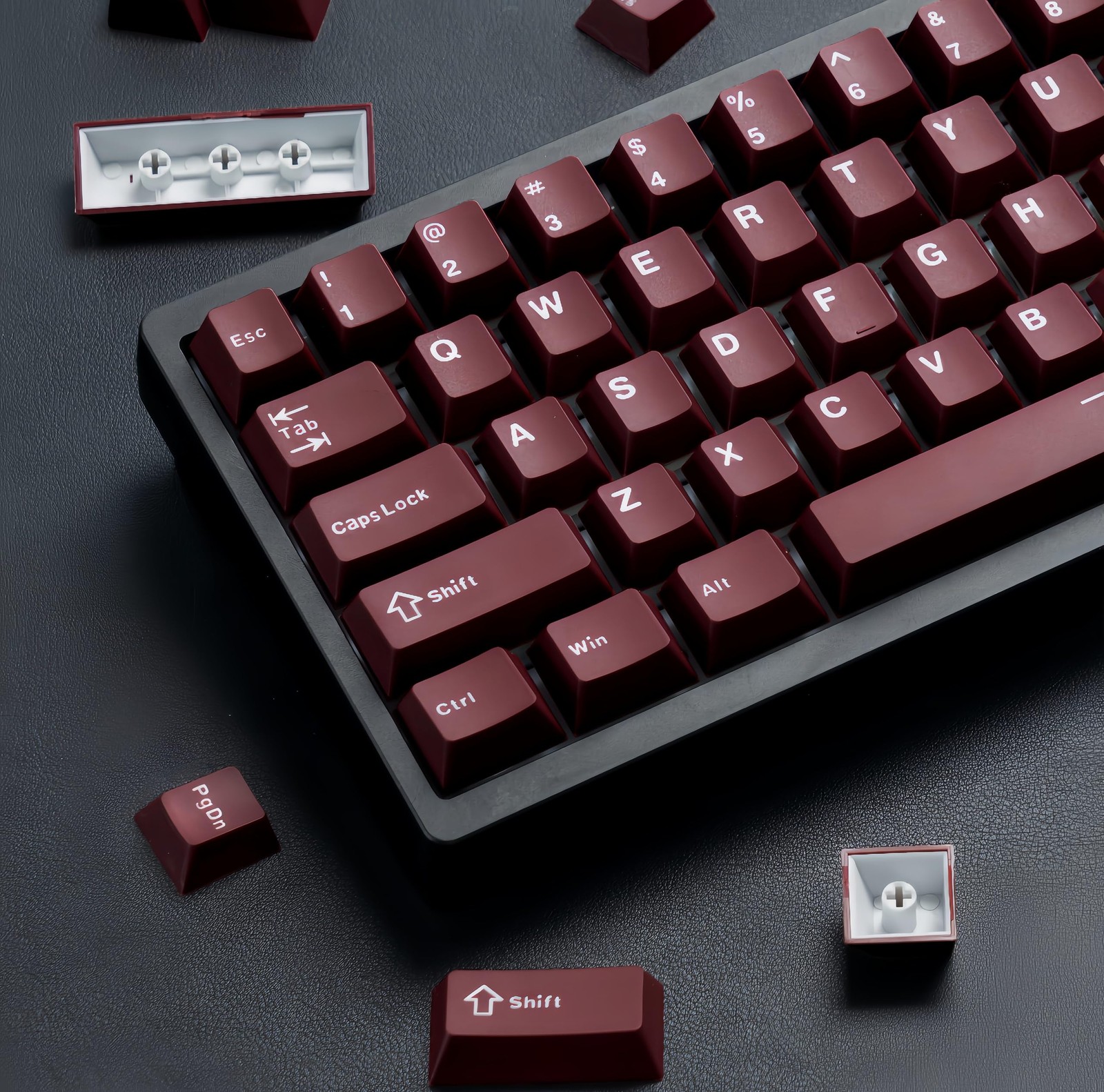 Double Shot PBT Cherry Profile Custom Keycaps Set Dark Red for Keyboard Box