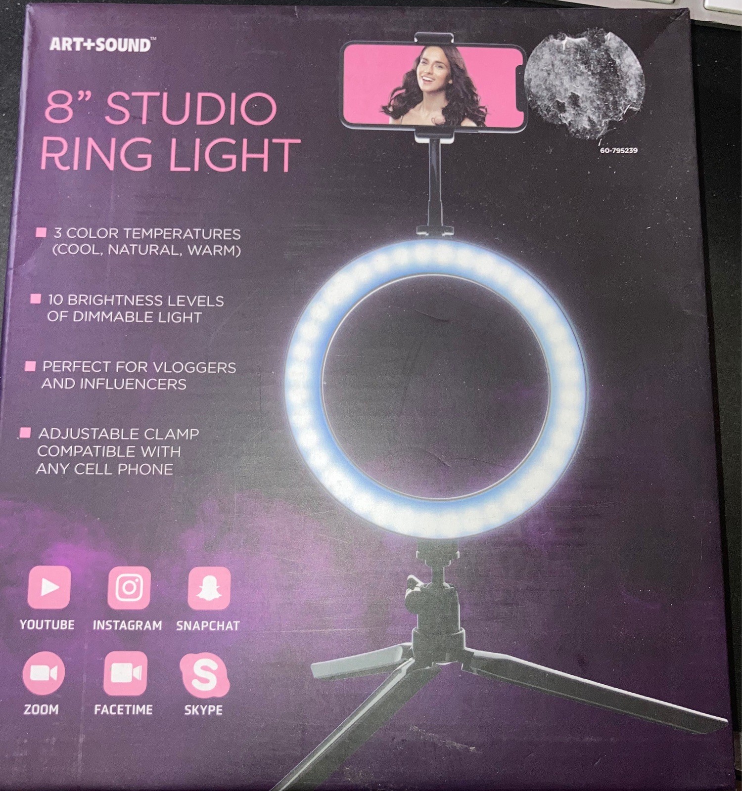 RING LIGHT 8" Inch 3 Color Temperatures w Phone Clamp 10 Bright Levels BRAND NEW