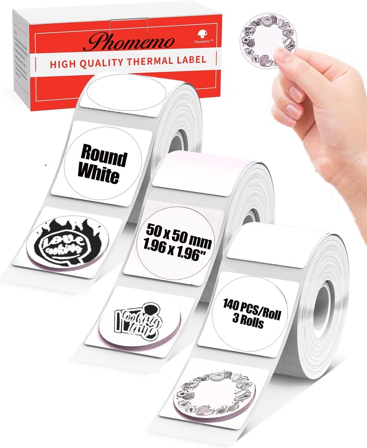 3Rolls Round Self-Adhesive Thermal Printer Label 50*50mm  for Phomemo M110/M220