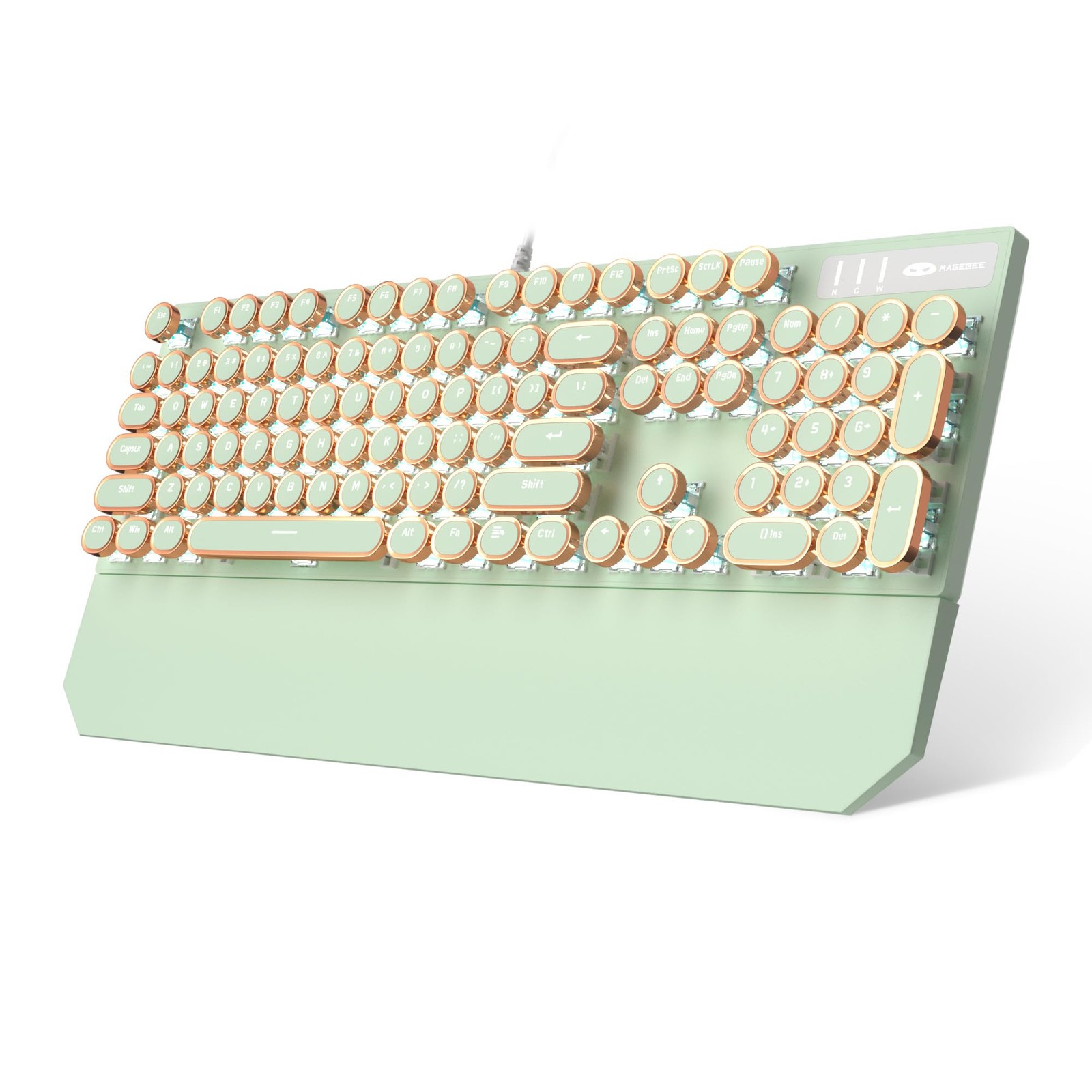 Wired Typewriter Style Green Mechanical Gaming Keyboard Blue Switch 104 Keys