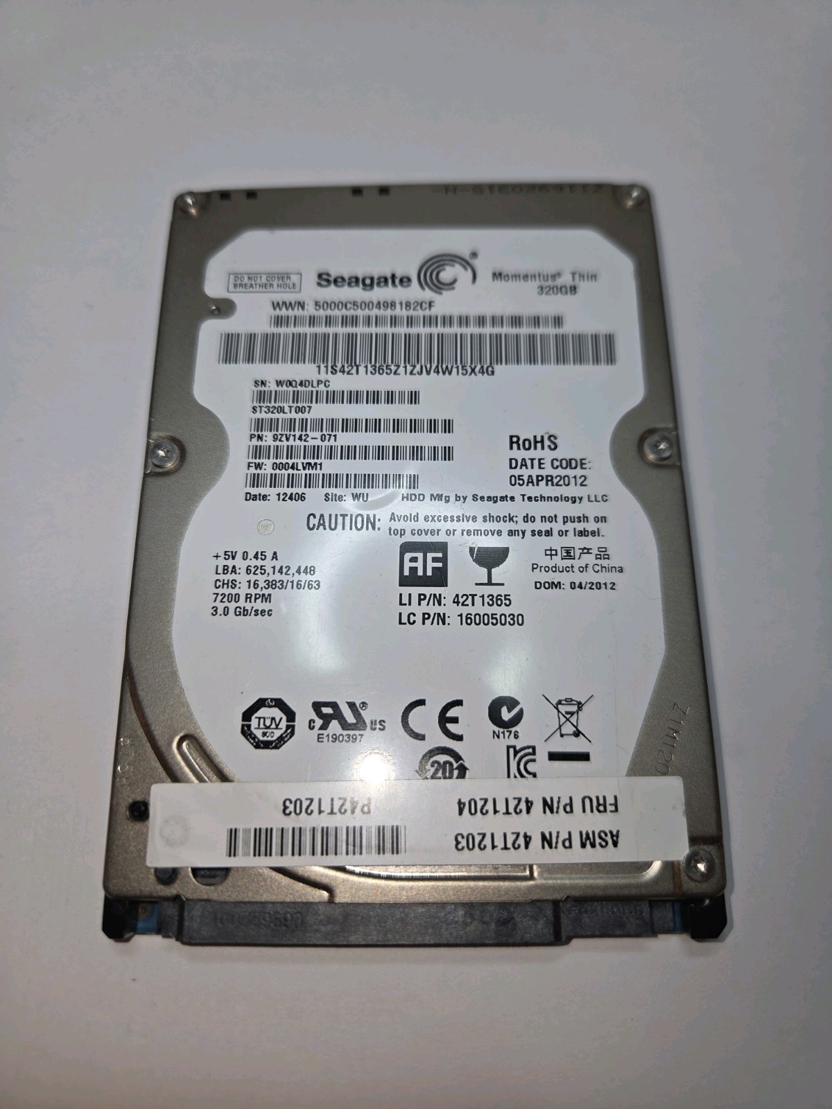 Seagate Internal Hard Drive 320 GB, 7200 RPM, 2.5 in Tested Working