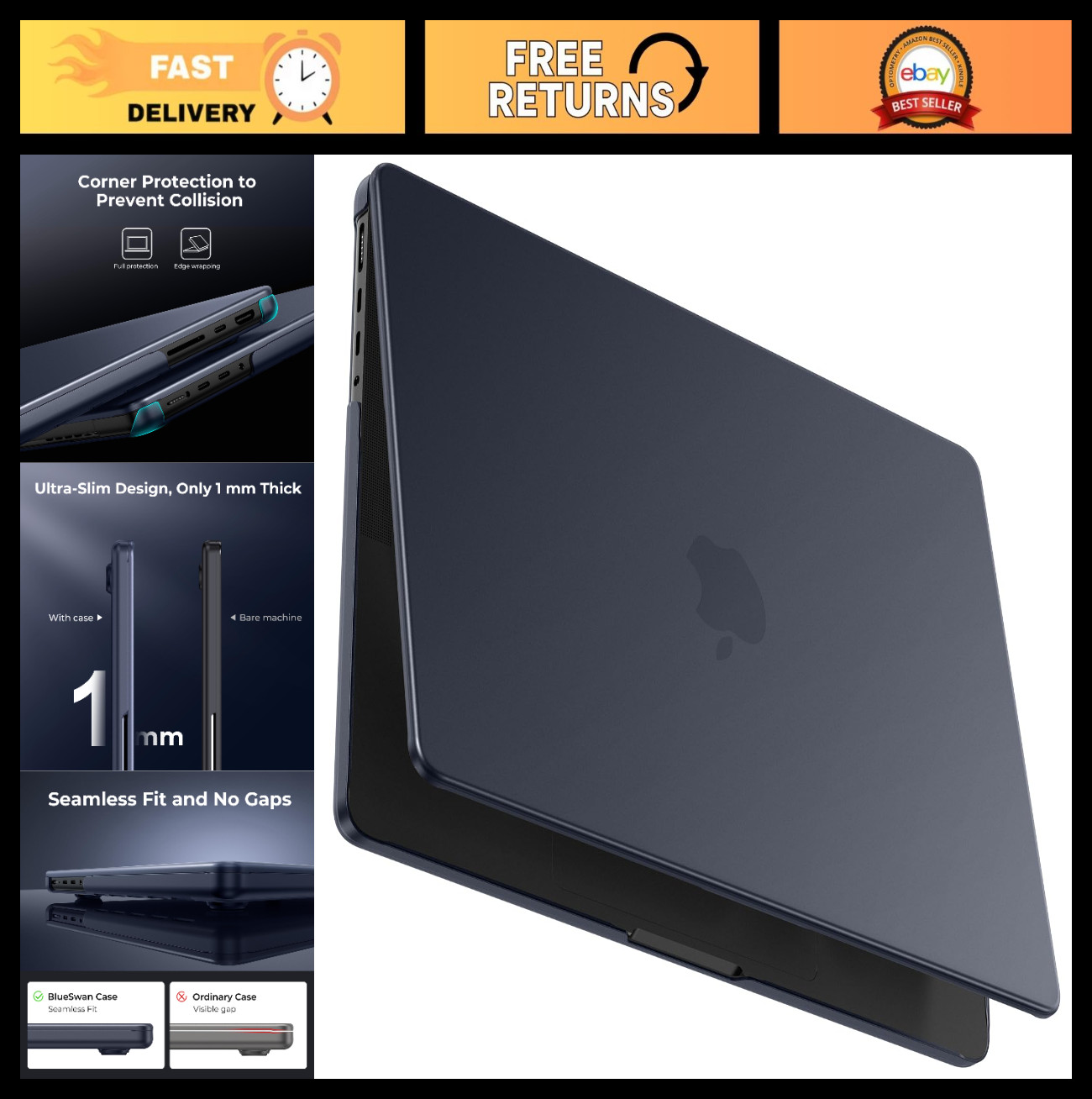 Matte Midnight Hard Shell Case for MacBook Pro 14" 2021-2026 | Anti-Fingerprint,