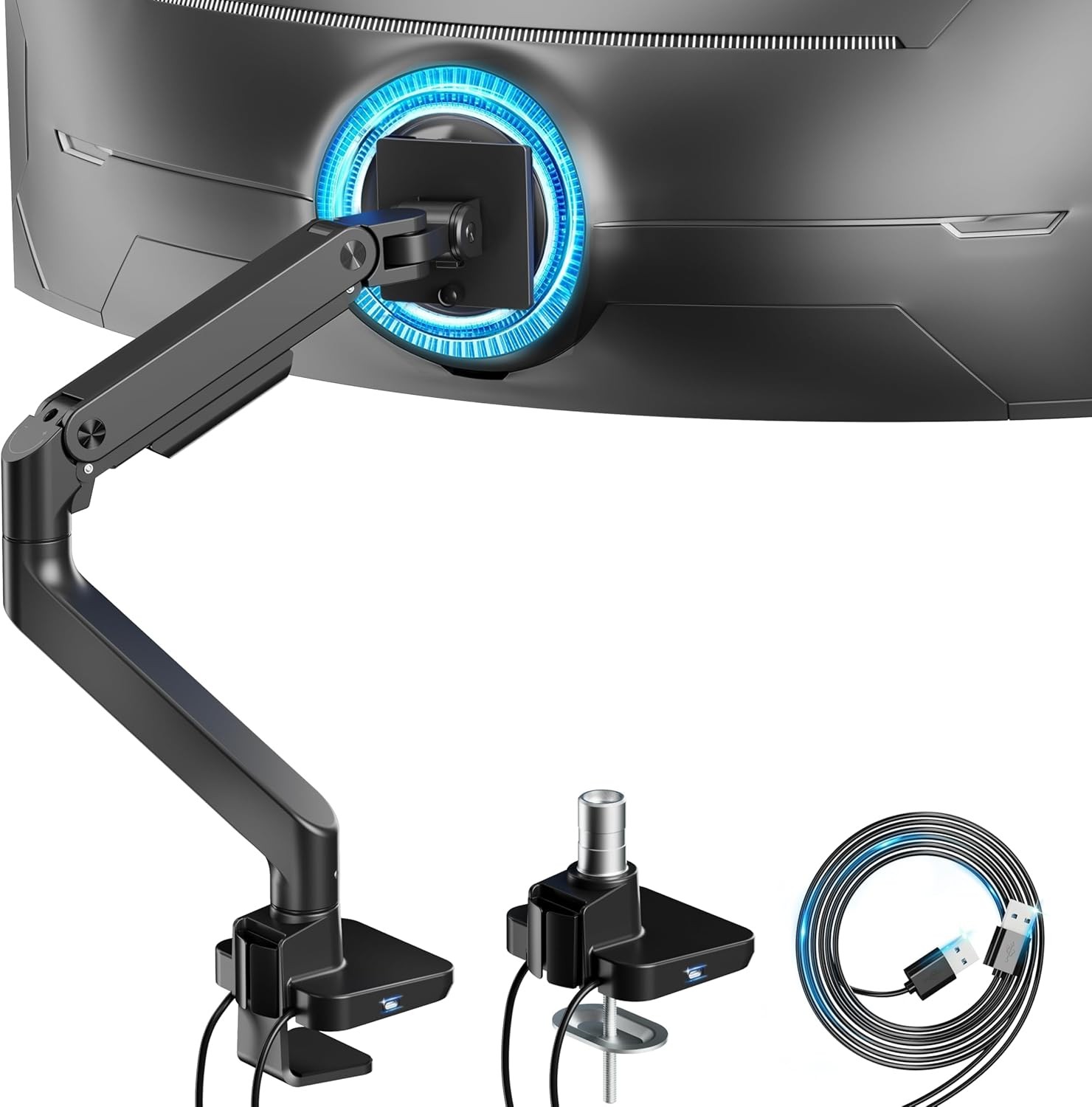 Ultrawide Monitor Arm 17-49", Heavy Duty Gas Spring Desk Mount USB A/C