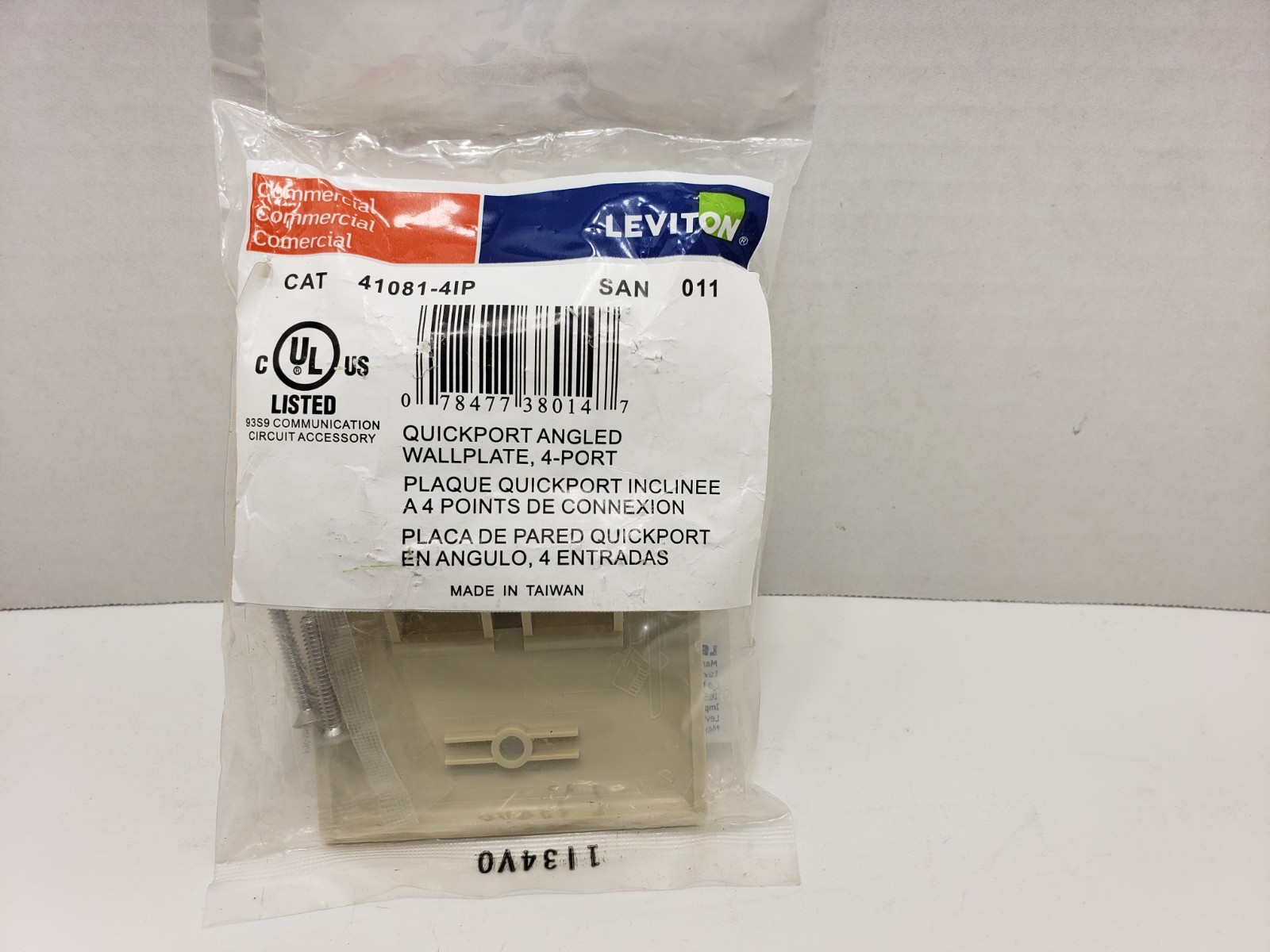 Leviton 41081-4IP Angled QuickPort Wallplate 4-Port, Single Gang, Ivory 