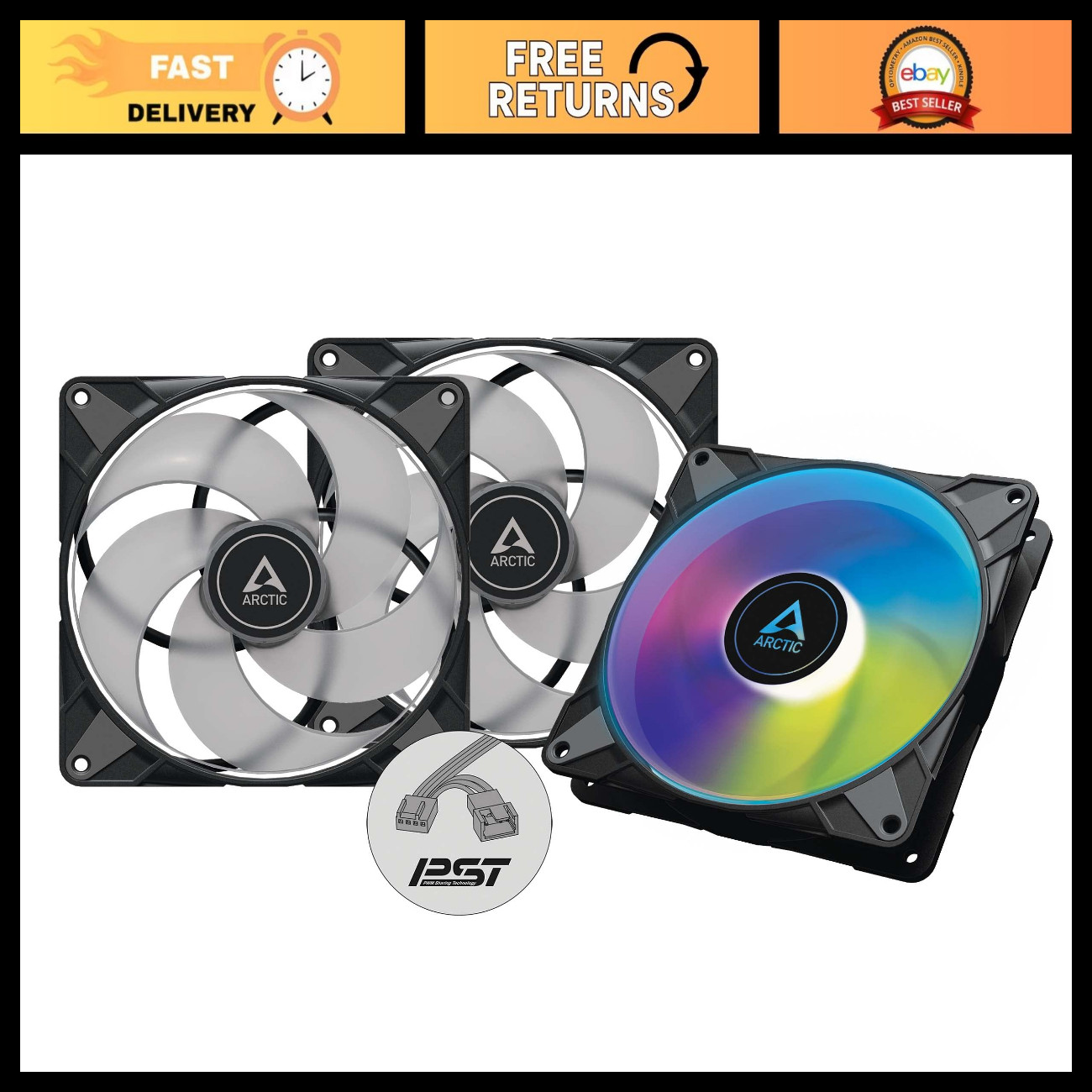 140mm RGB PC Case Fans - 3 Pack, PWM Quiet Cooling, High Airflow, LED Lighting