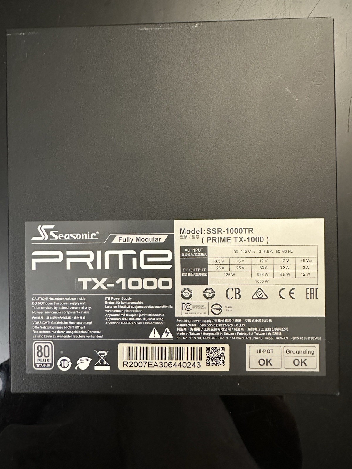 Seasonic PRIME TX-1000. 1000W Modular Power Supply - Black  SSR-1000TR