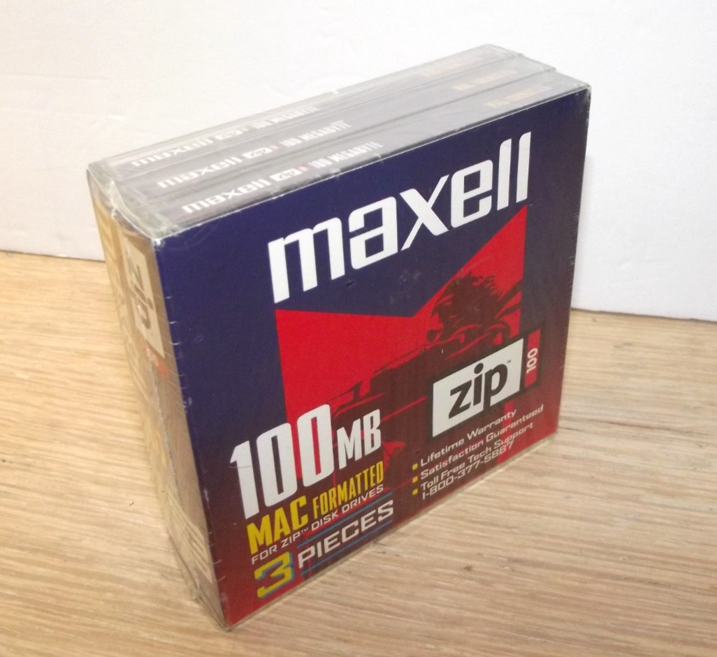 NEW Maxell 3 Pack Zip100- MAC Iomega Zip 100 Disk Formatted For Macintosh