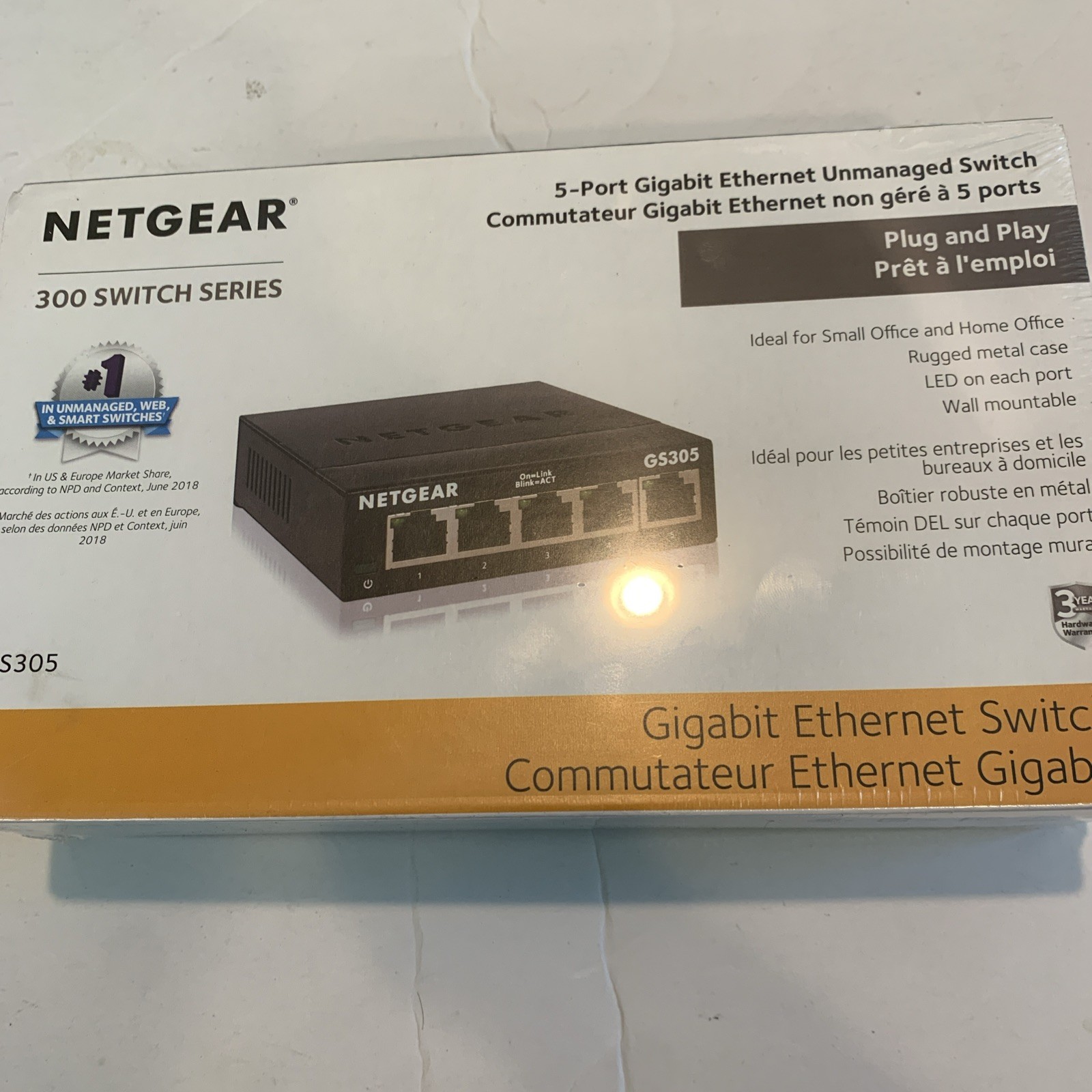 Sealed NETGEAR GS305300PAS 5 Port Gigabit Ethernet Unmanaged Switch E8