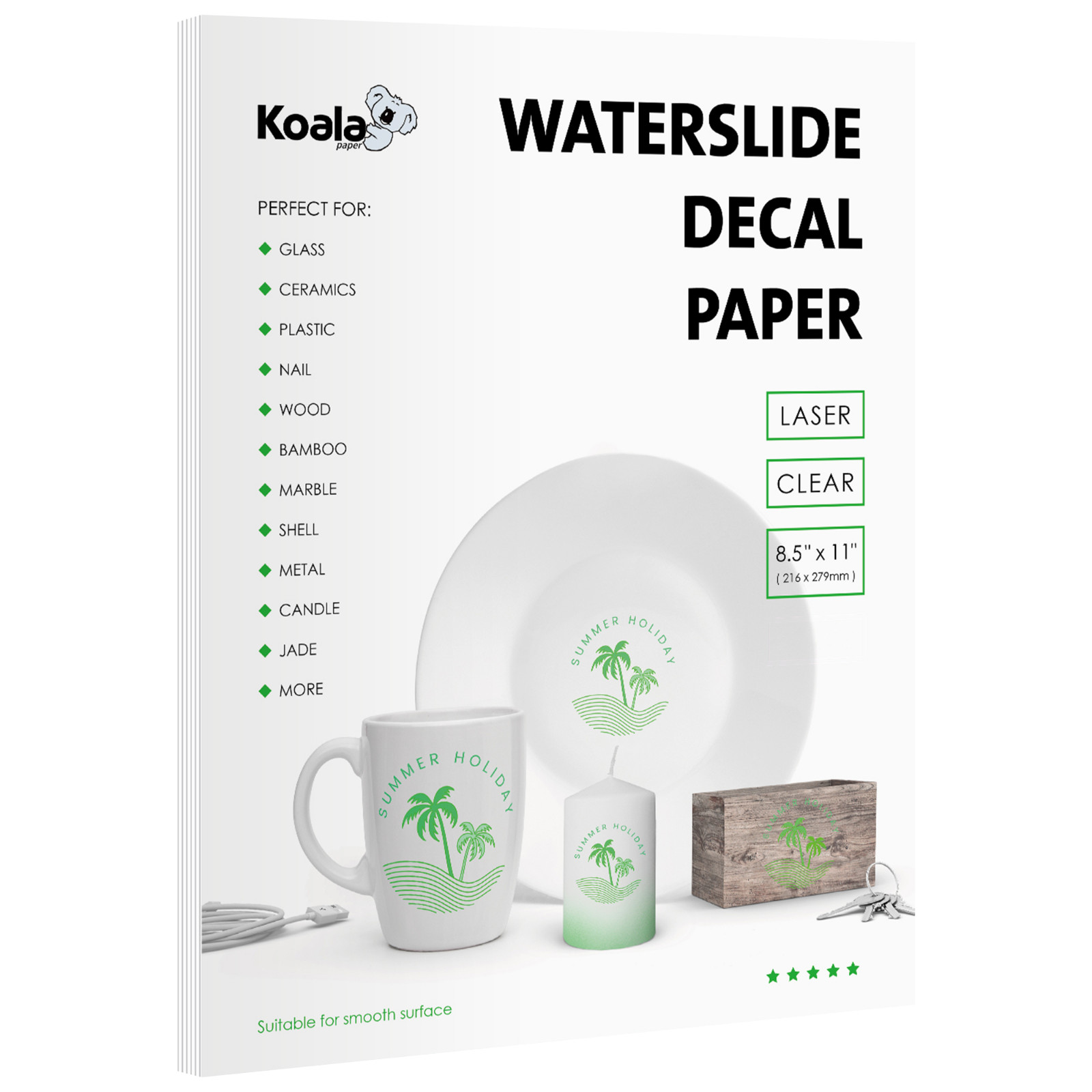 Koala Premium CLEAR Waterslide Decal Paper LASER 20 Sheets Water Slide Transfer