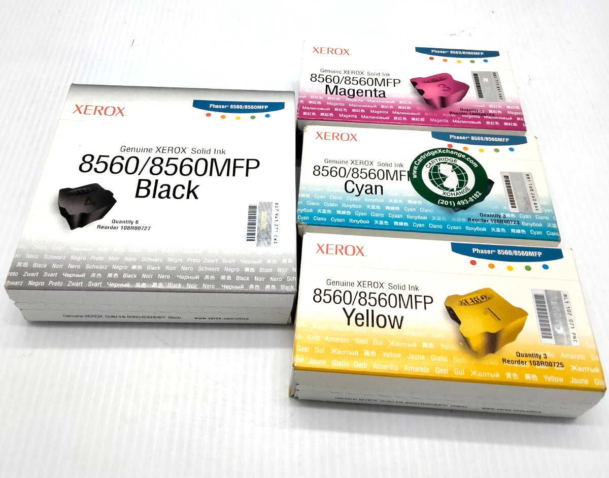 Lot of 4 Xerox Phaser 8560 8560MFP Solid Ink Set Black Yellow Magenta Cyan
