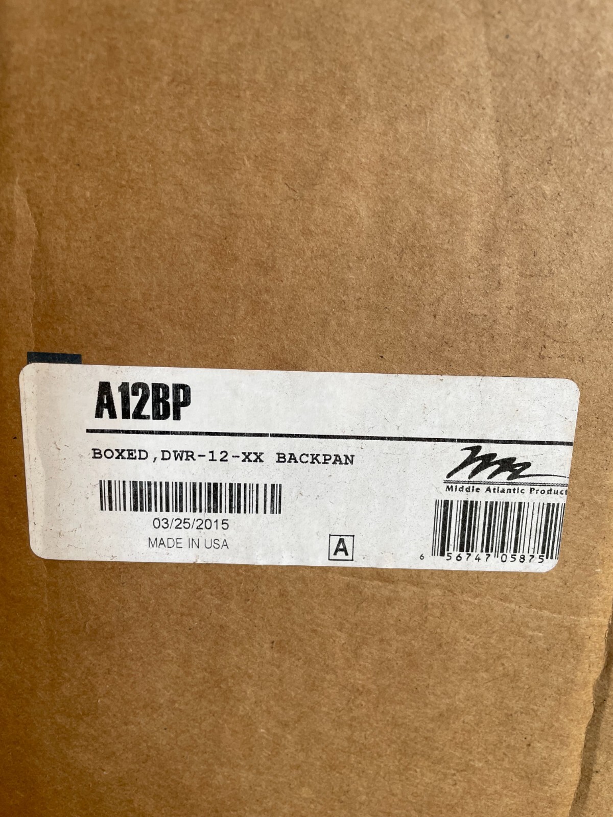 MIDDLE ATLANTIC PRODUCTS A12BP BOXED,DWR-12-XX BACKPAN(NEW)