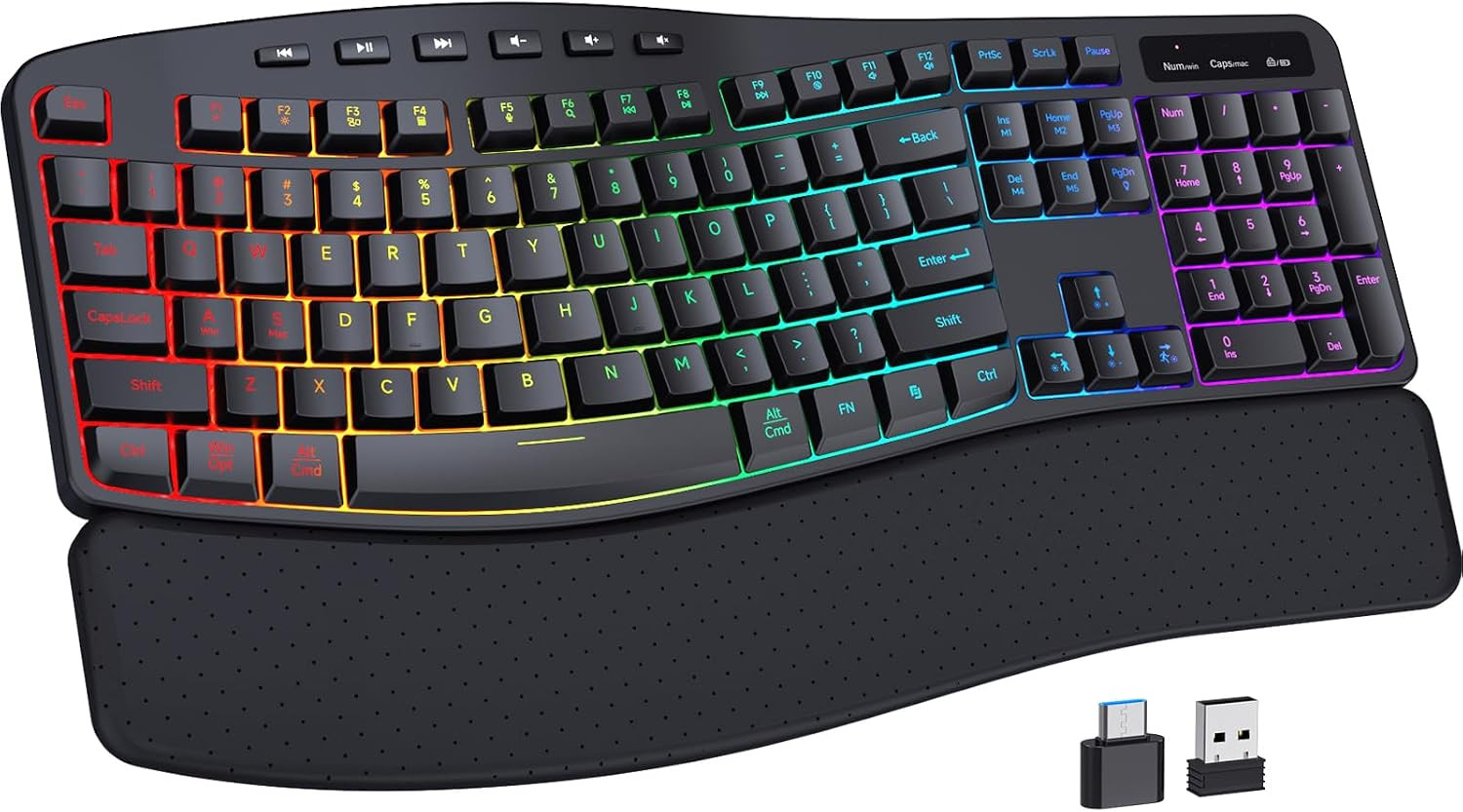 Wireless Ergonomic Keyboard, Backlit Keyboard Silent with 15 RGB Lighting Effect