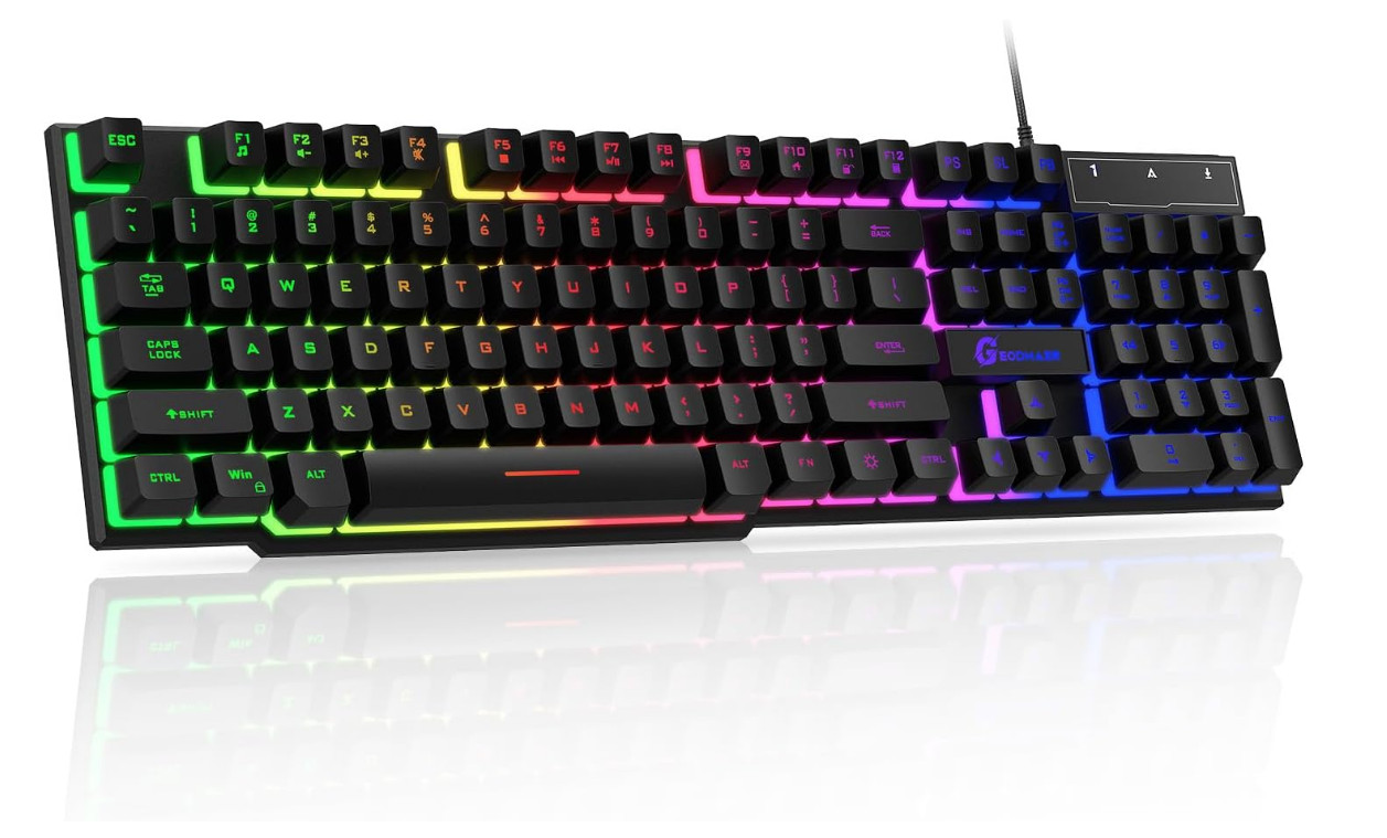 GEODMAER 104 Keys Gaming Keyboard, Full Size LED Backlit Wired Keyboard with Mul