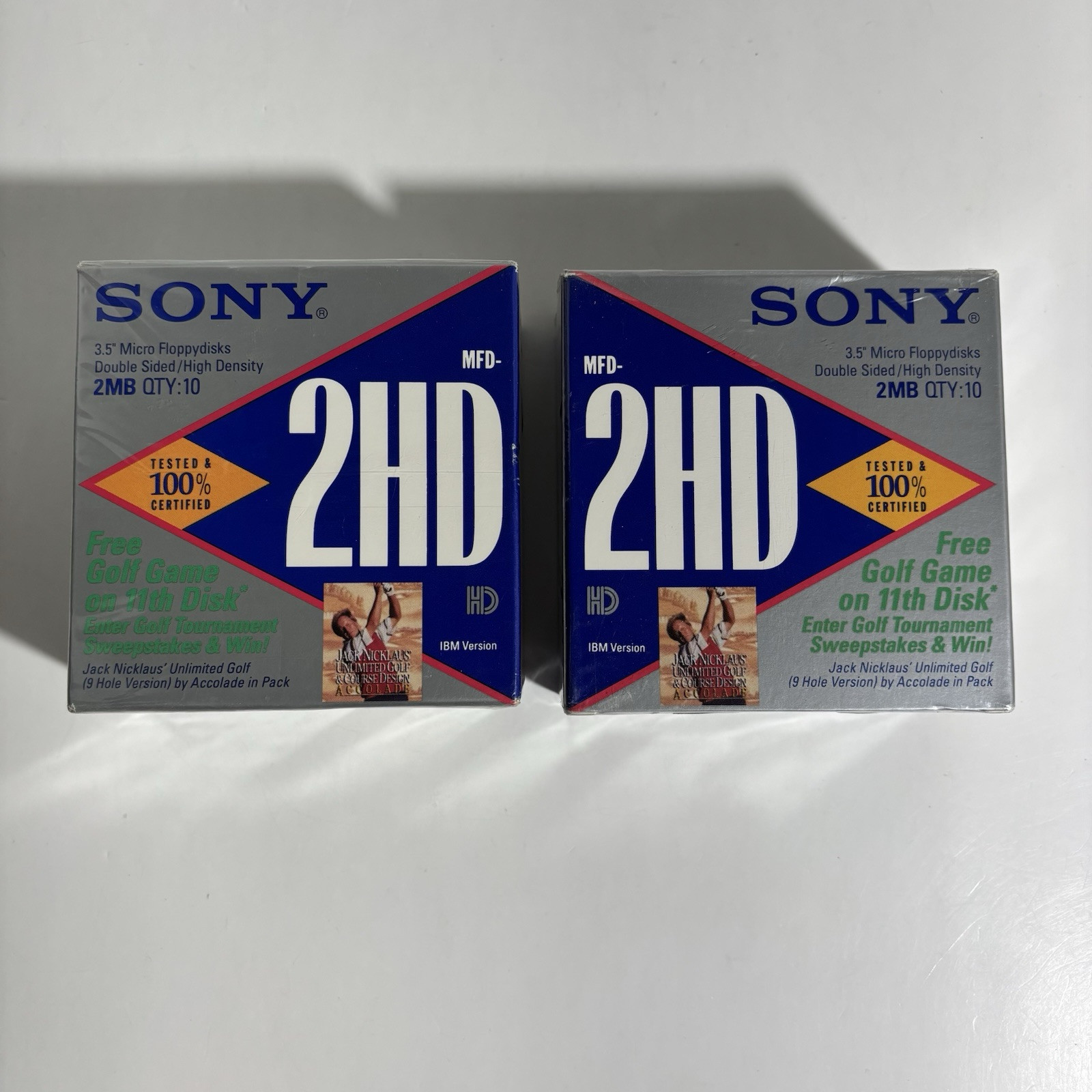 Lot Of 2 Sony 2MB 3.5” Micro Floppy Disks Qty 20 + Golf Game. 1 Sealed 1 Open H1