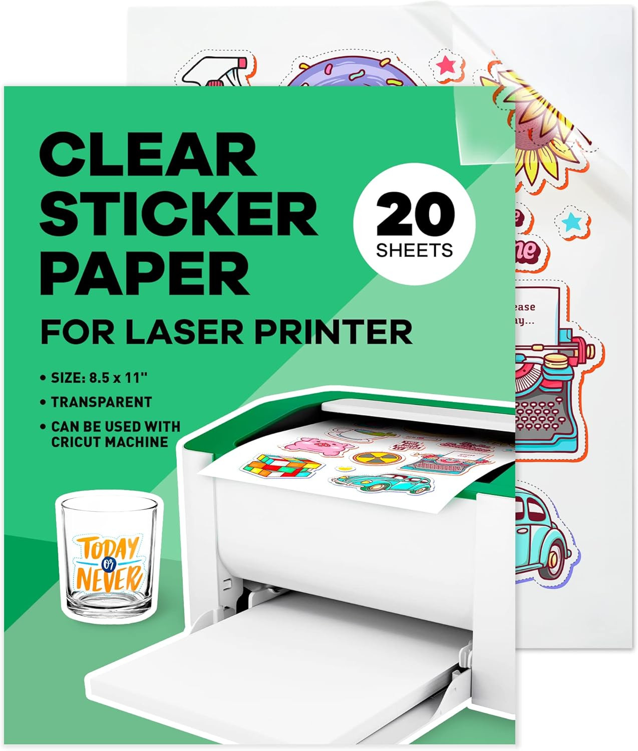 Clear Sticker Paper for Laser Printer - , 8.5 X 11" Letter Size, Glossy Vinyl