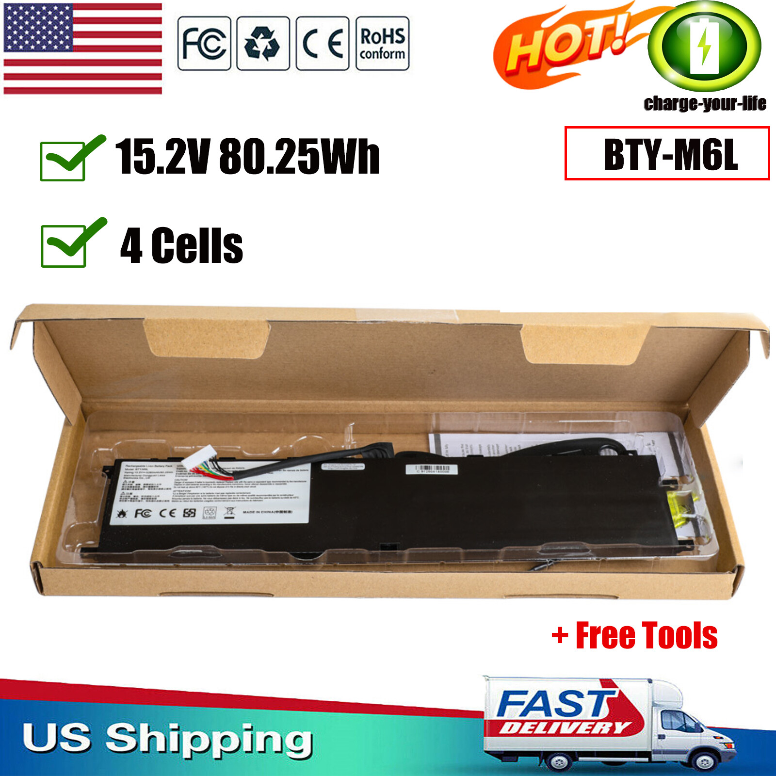 BTY-M6L Laptop Battery For MSI GS65 GS75 Stealth 8SE 8SF 8SG 8RF 9SD 9SE Creator