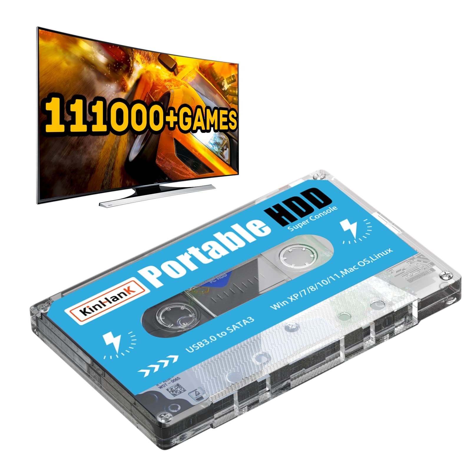 Kinhank 500G Portable External Game Hard Drive Disk, Built-in 111000+ Games, ...