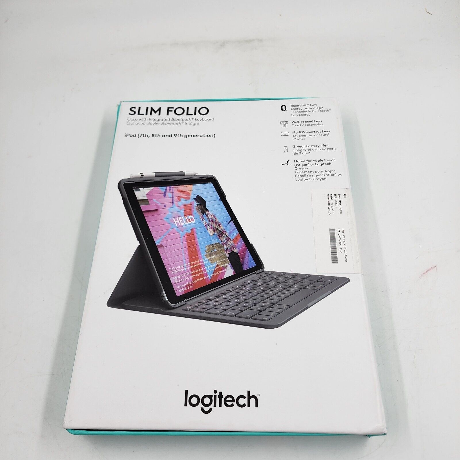 Logitech - Slim Folio Keyboard Folio for Apple iPad (7th, 8th & 9th Generation)