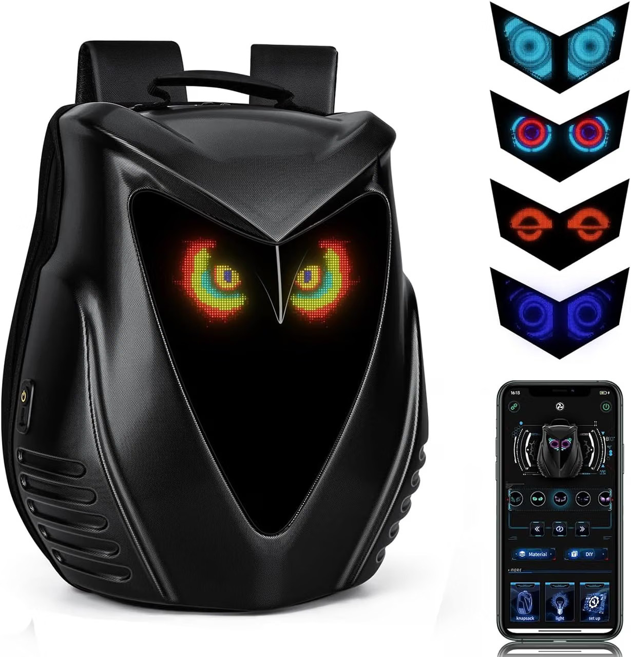 Gelrova Owl Eyes Motorcycle LED Backpack - 22L Expandable