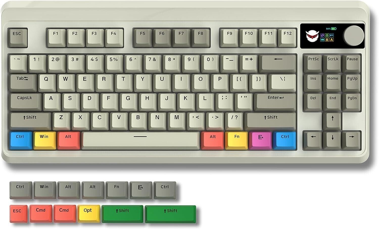 XVX Retro 75% Gaming Keyboard with OLED Display&Knob, M87 Pro,Retro Gray 