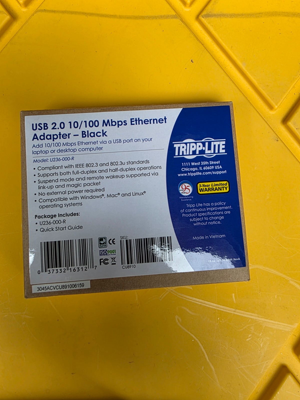 Tripp Lite USB 2.0 to RJ45 Fast Ethernet NIC Network Adapter 10/100 U236-000-R N