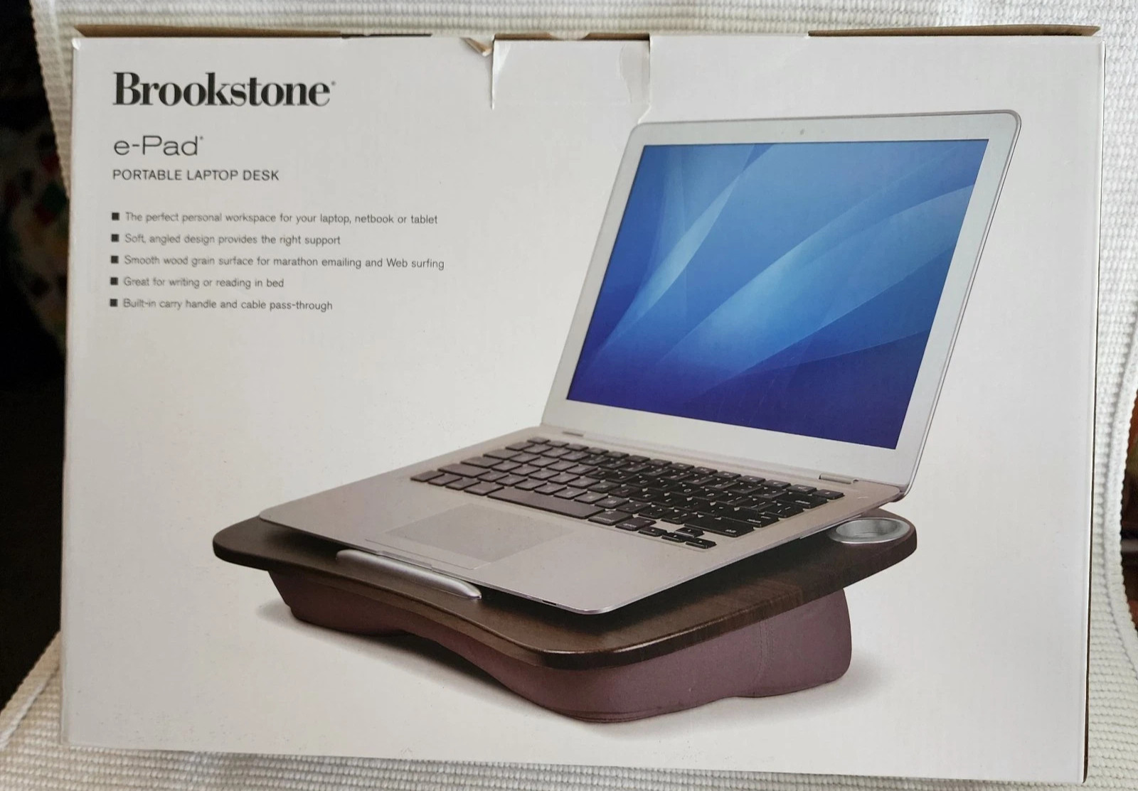 Brookstone e-Pad Portable Laptop Desk, WOOD TOP CUSHION BOTTOM # 3424 u