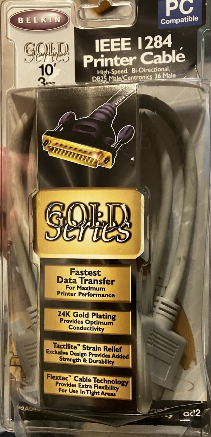 IEEE 1284 Printer Cable 10' BELKIN GOLD DB25 Male/Centronics 36 Male (HC)