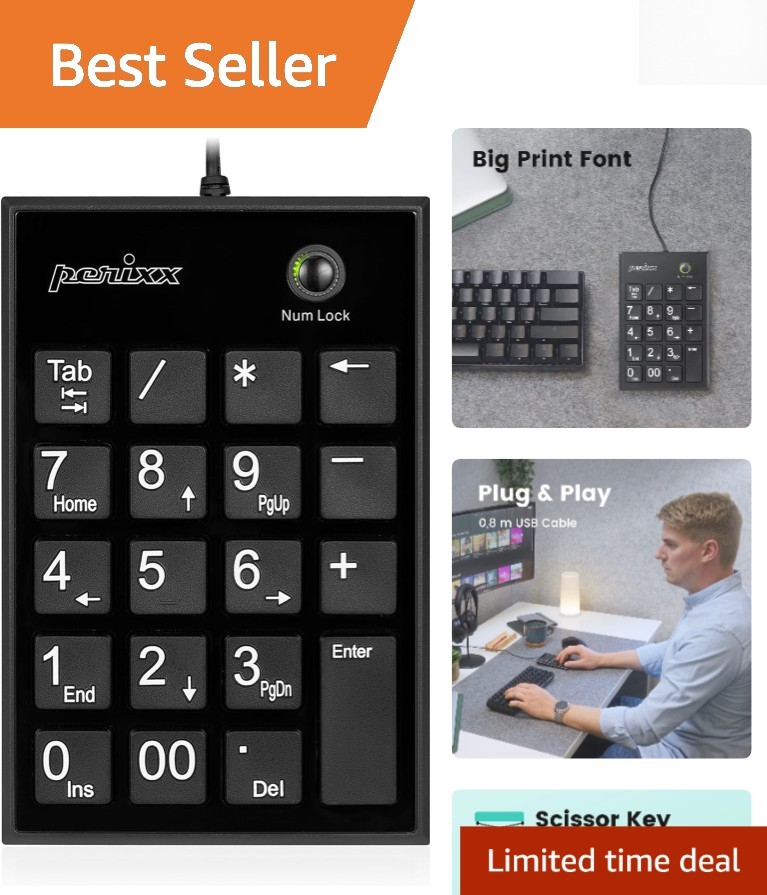 USB Wired Numeric Keypad - 19 Keys, Big Print Font for Enhanced Productivity