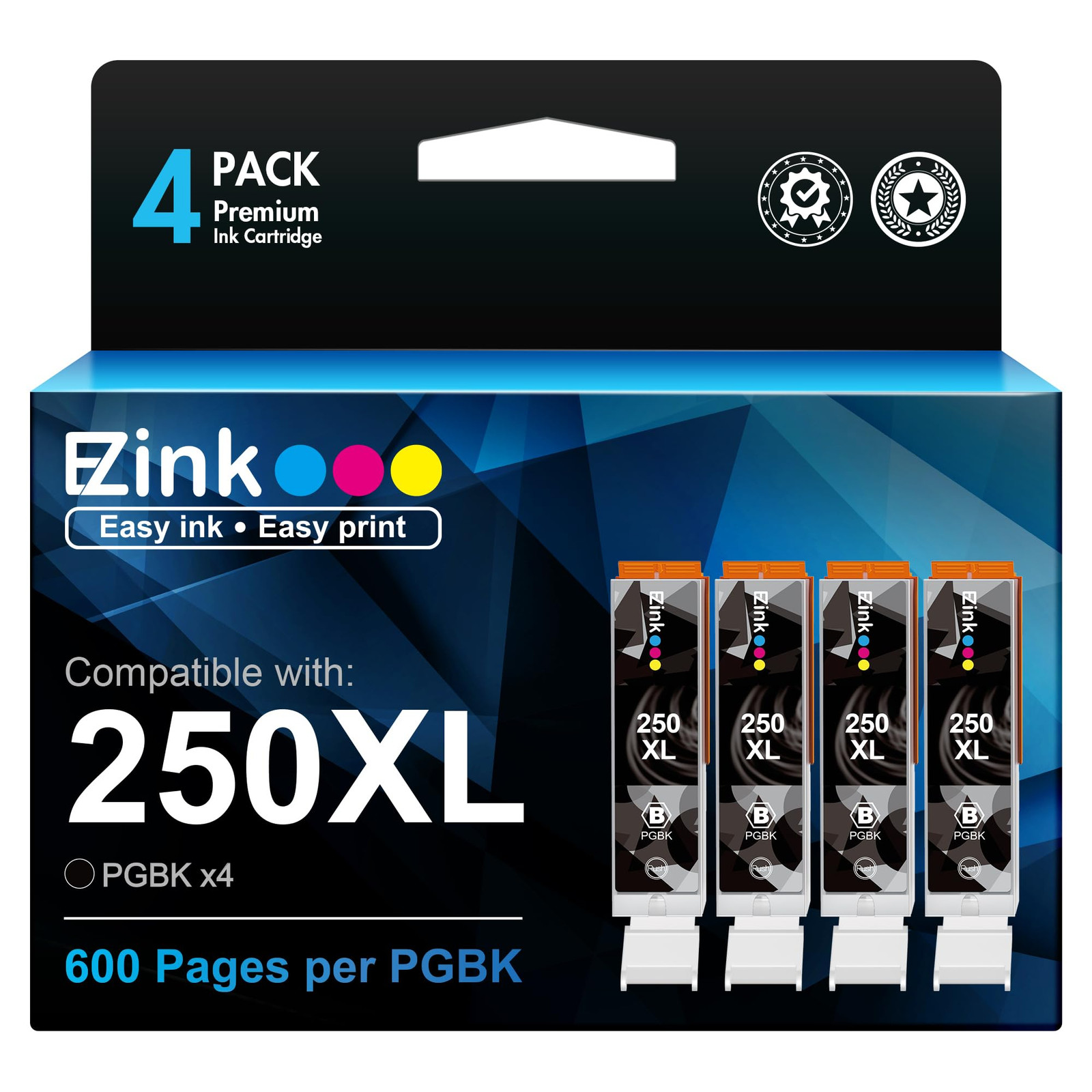 E Z Ink 4 Pack Compatible Ink Cartridges for Canon PGI 250XL Black
