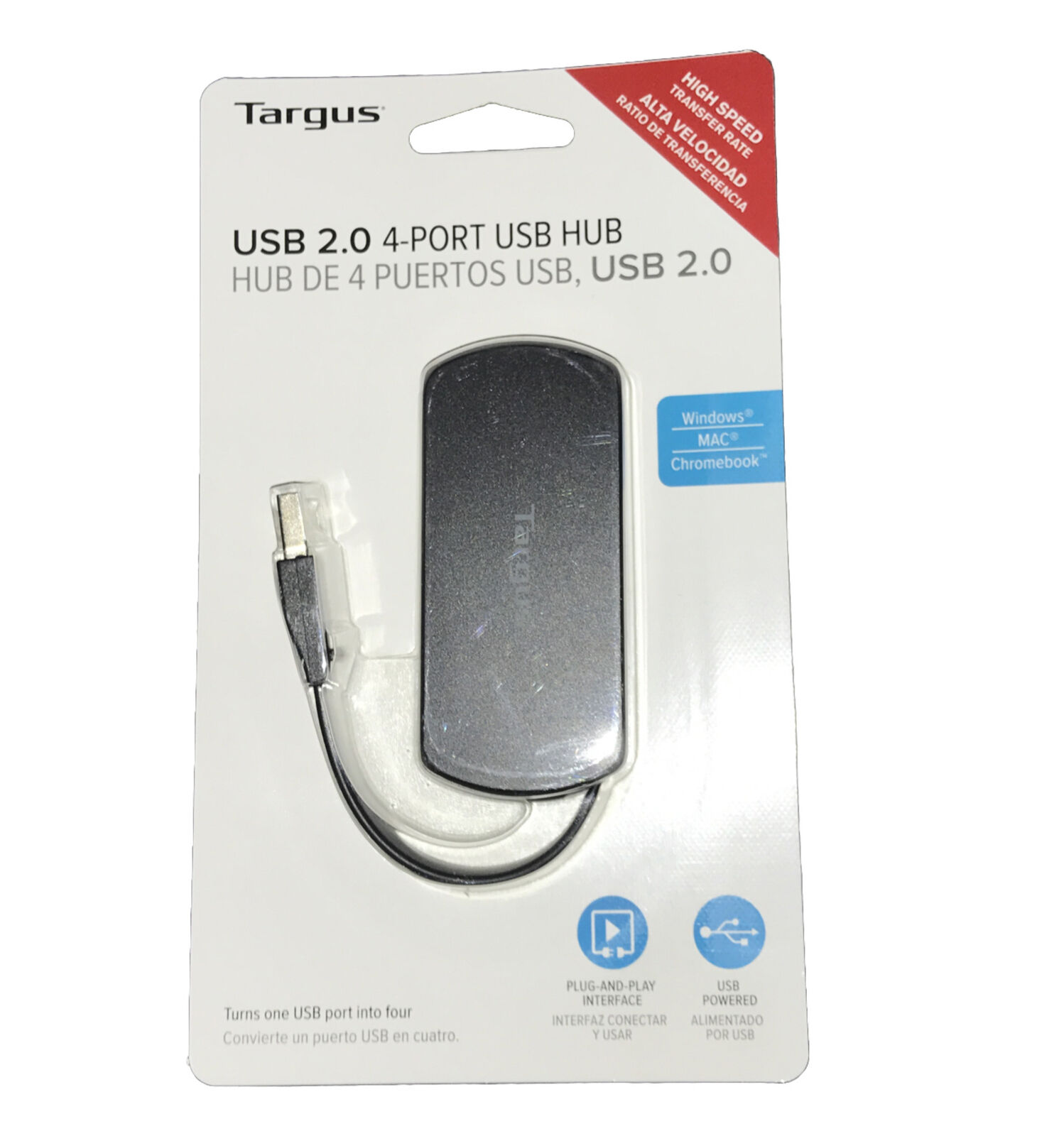 Targus ACH114US 4-Port USB 2.0 Hub (Model: ACH214) New Windows Mac Chromebook