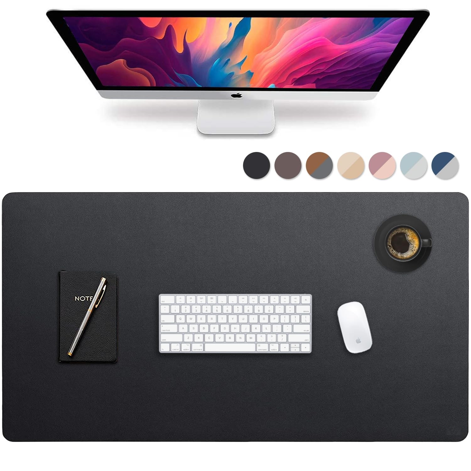 Black Large PU Leather Desk Pad Protector Mat Mouse Blotter Cover 44x22 Inch