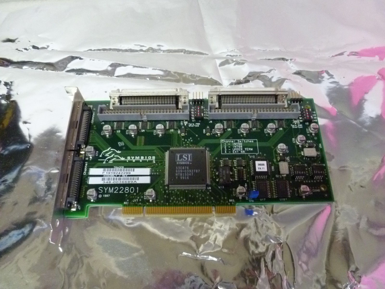 Symbios Logic SYM22801 348-0036689A PCI Dual Channel SCSI Controller Card