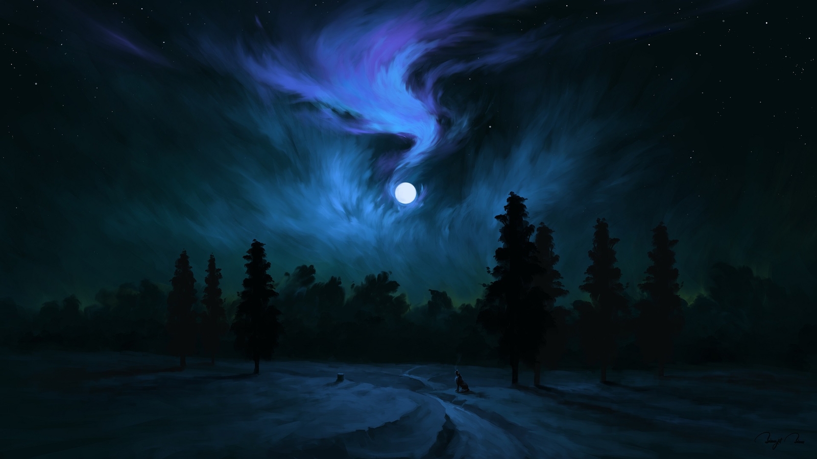 Landscape  painting night moon wolf Custom Gaming Mat Desk
