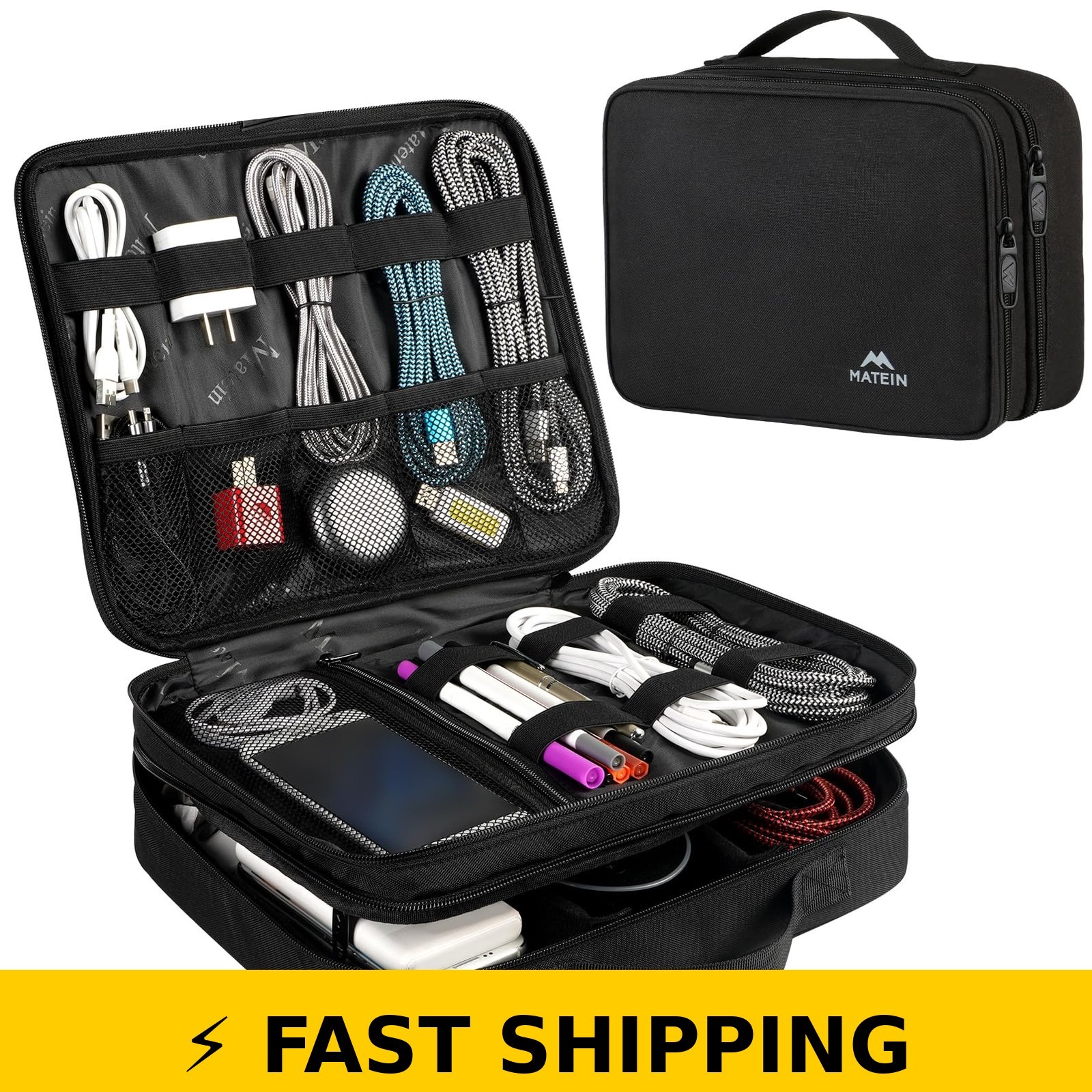 MATEIN Large Travel Cable Organizer Bag for Electronics Accessories - Black