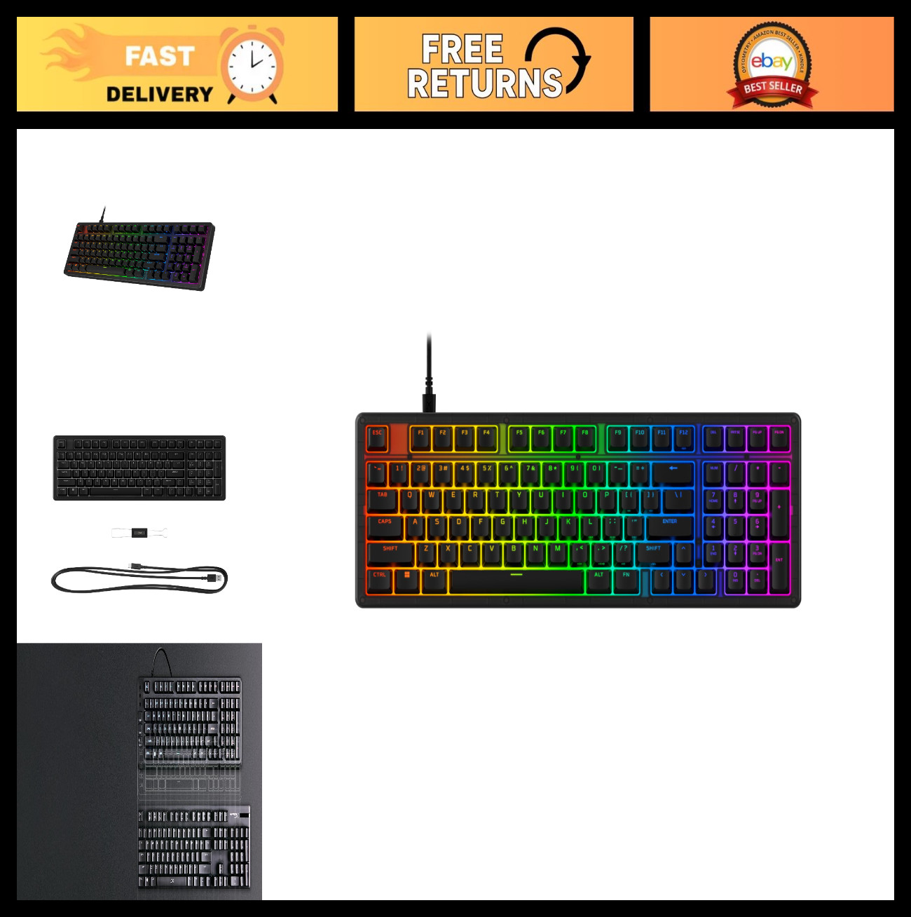 Gaming Keyboard 1800 Form Factor, Customizable RGB Lighting, Media Buttons, Memb