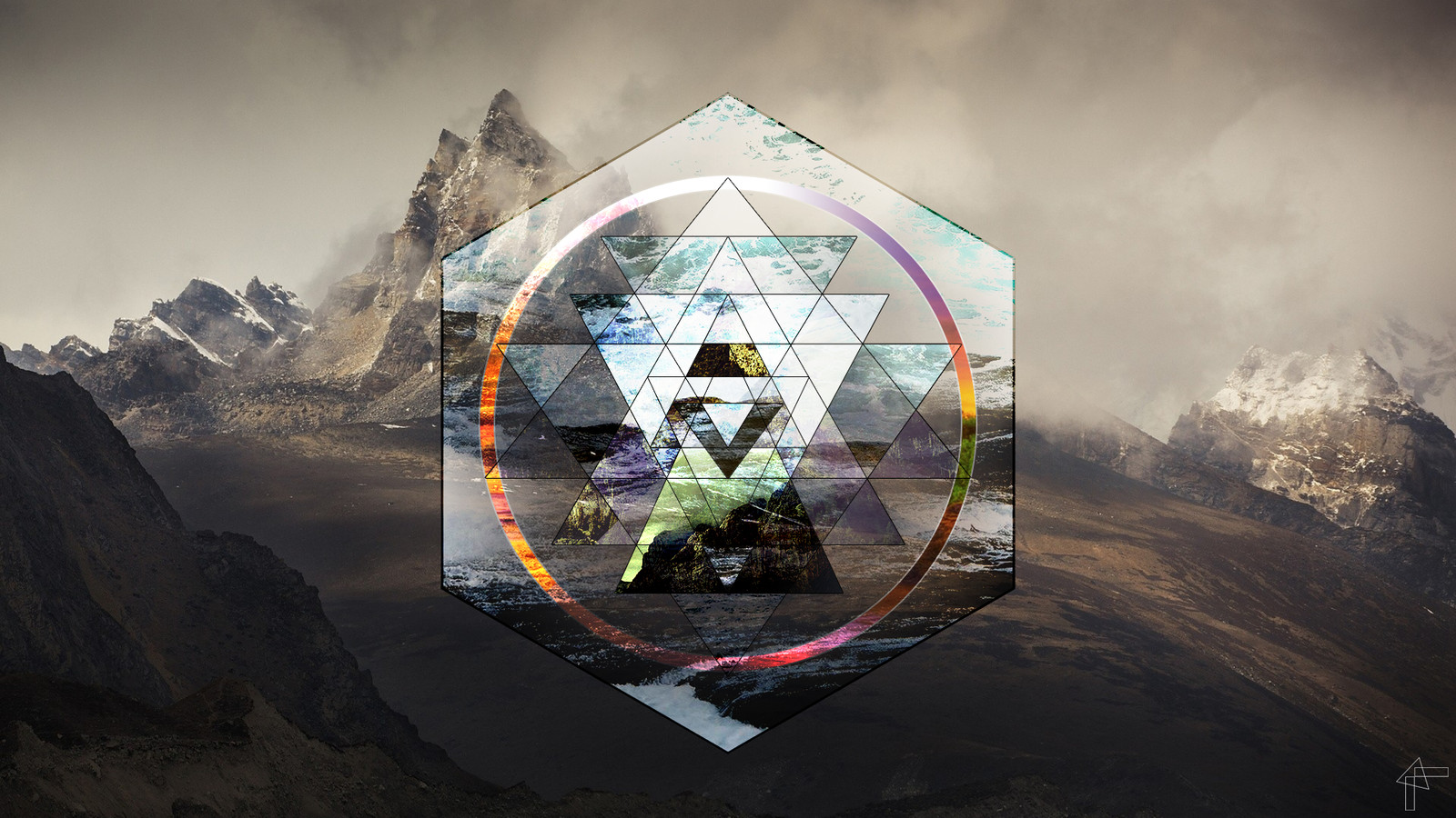 Landscape low poly hexagon triangle mountains cityscape Custom Gaming Mat Desk