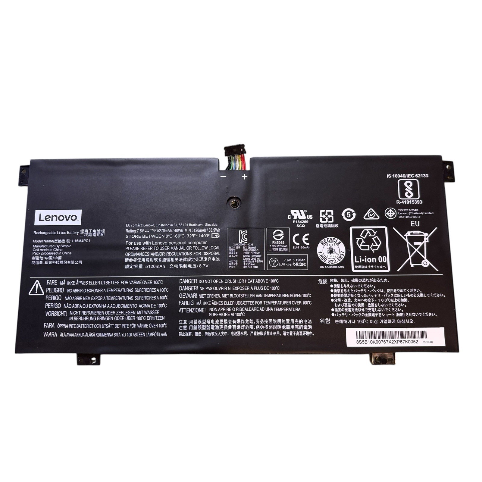 LENOVO Li-ion Battery Genuine Rechargeable L15M4PC1 Tested Works