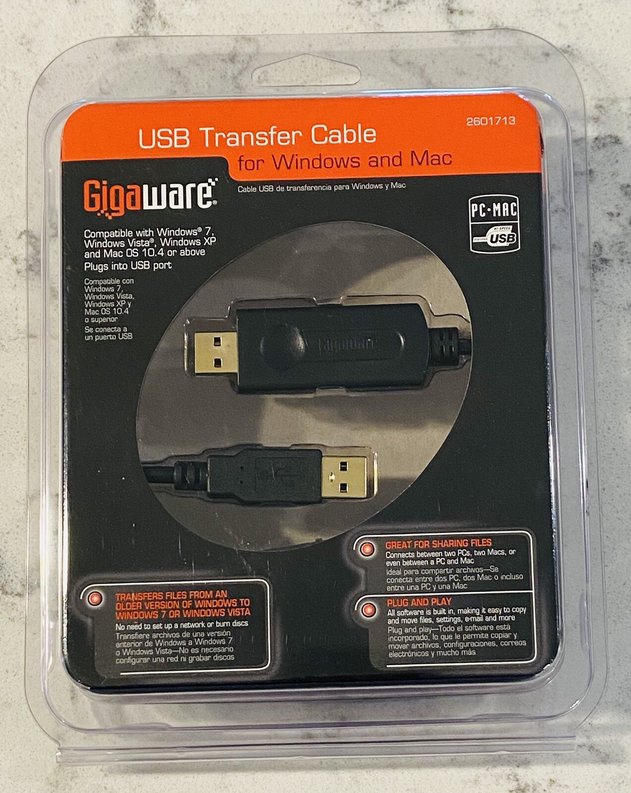 NEW ~ GIGAWARE USB TRANSFER CABLE FOR WINDOWS & MAC ~ 2601713