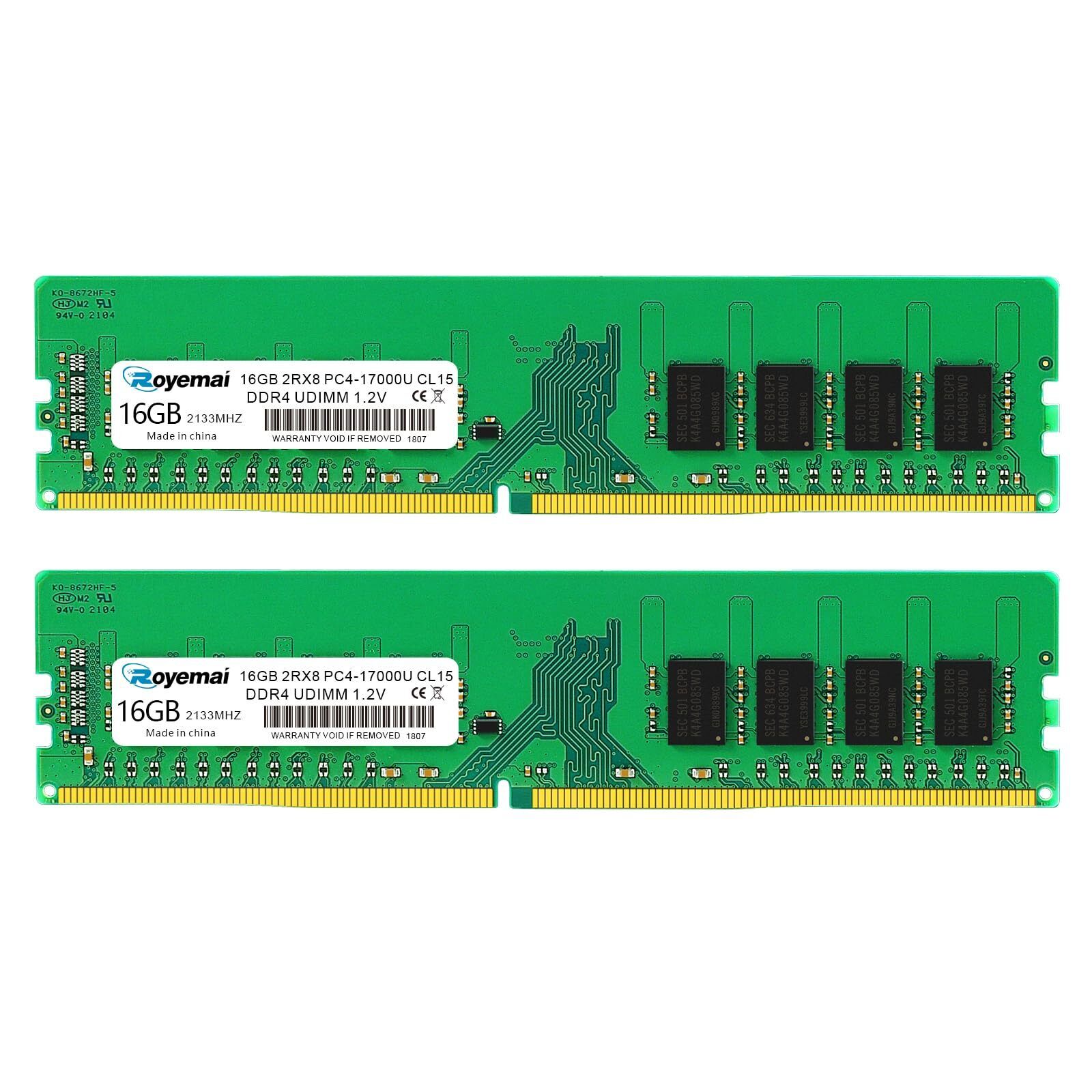 32GB DDR4 17000U PC4 2133 2X16GB UDIMM, DDR4-2133MHz 32G PC4-17000 CL15 2Rx8 ...