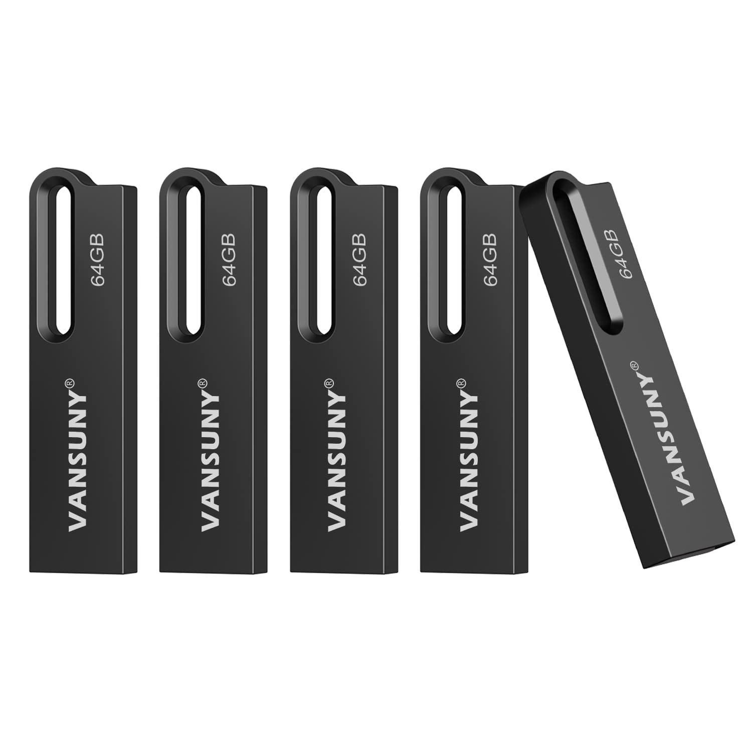 Vansuny 5 Pack USB 3.0 Flash Drives 64GB Metal Waterproof 64GB, 5Pack Black