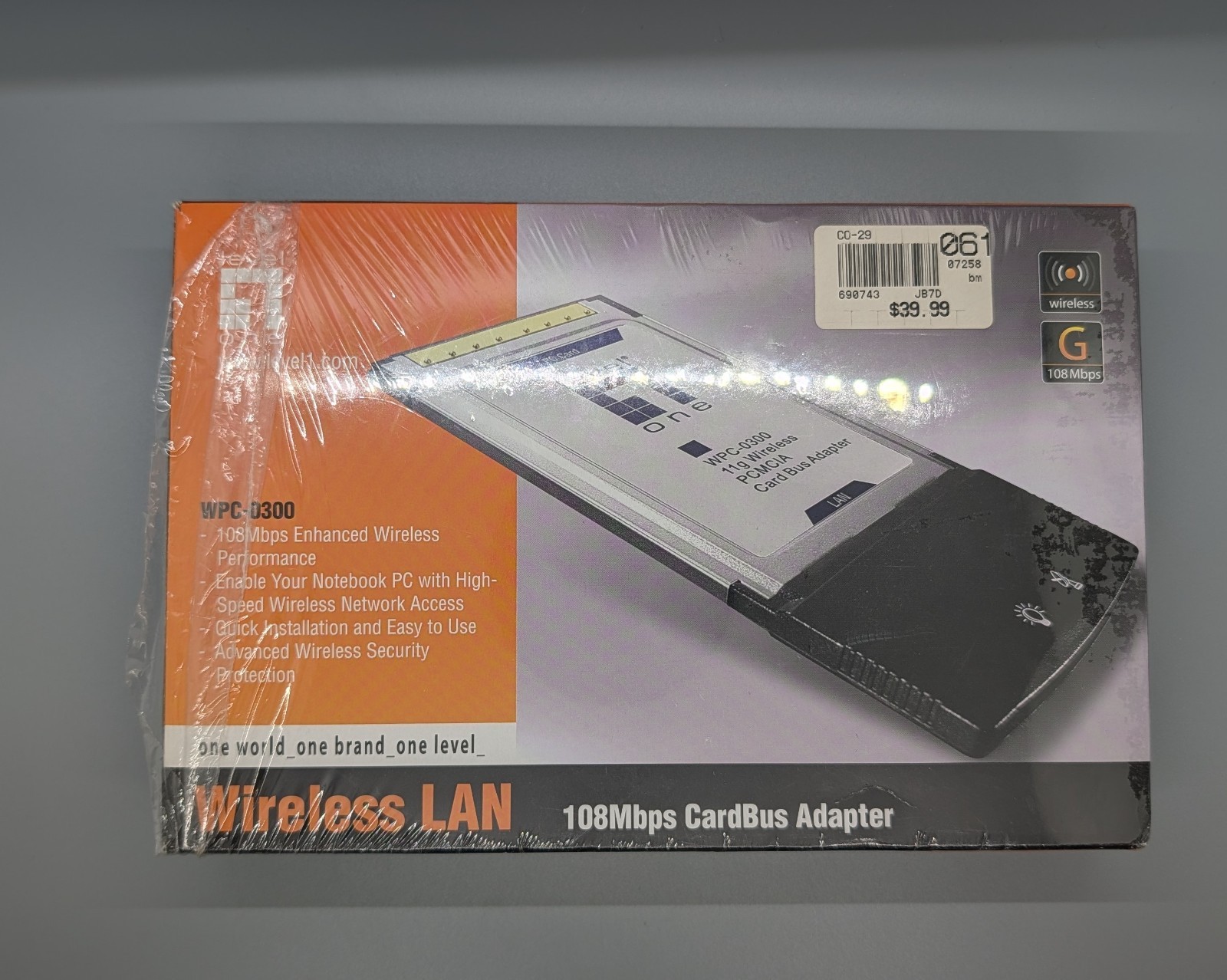 Wireless Lan 108mps card bus adapter LEVEL ONE New old stock WPC-0300