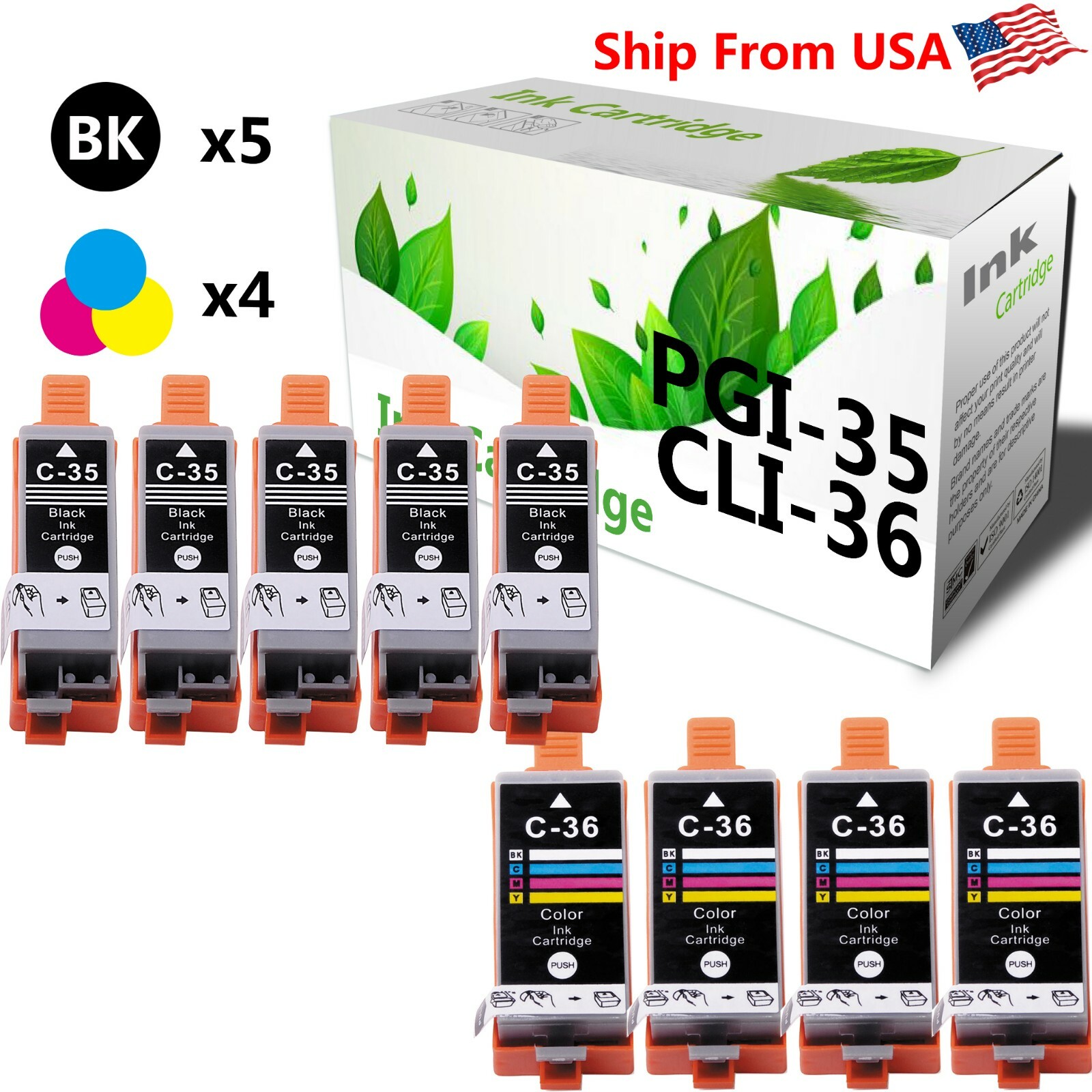 9 Pack PGI-35 CLI-36 PGI35 CLI36 Ink Cartridge for Canon PIXMA IP100 iP110